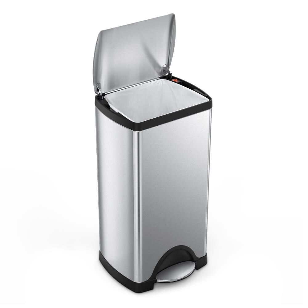 simplehuman 30 Liter 8 Gallon Stainless Steel Rectangular Kitchen Step Trash Can with Liner Pocket Brushed Stainless Steel