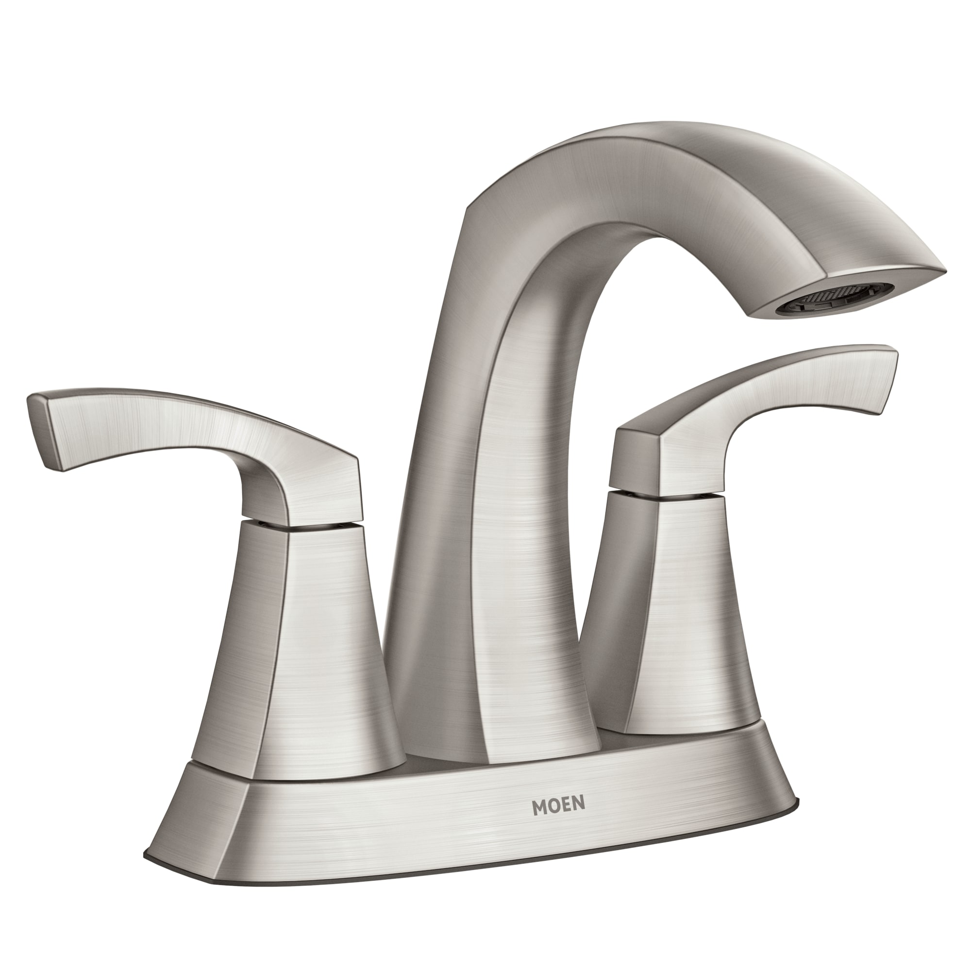 Moen Lindor Spot Resist Brushed Nickel 3-handle 3-in centerset WaterSense  High-arc Bathroom Sink Faucet with Drain