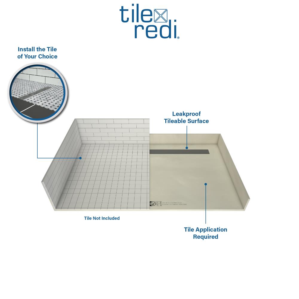 Tile Redi 40in W x 60in L with Back Drain Shower Base (Made For Tile