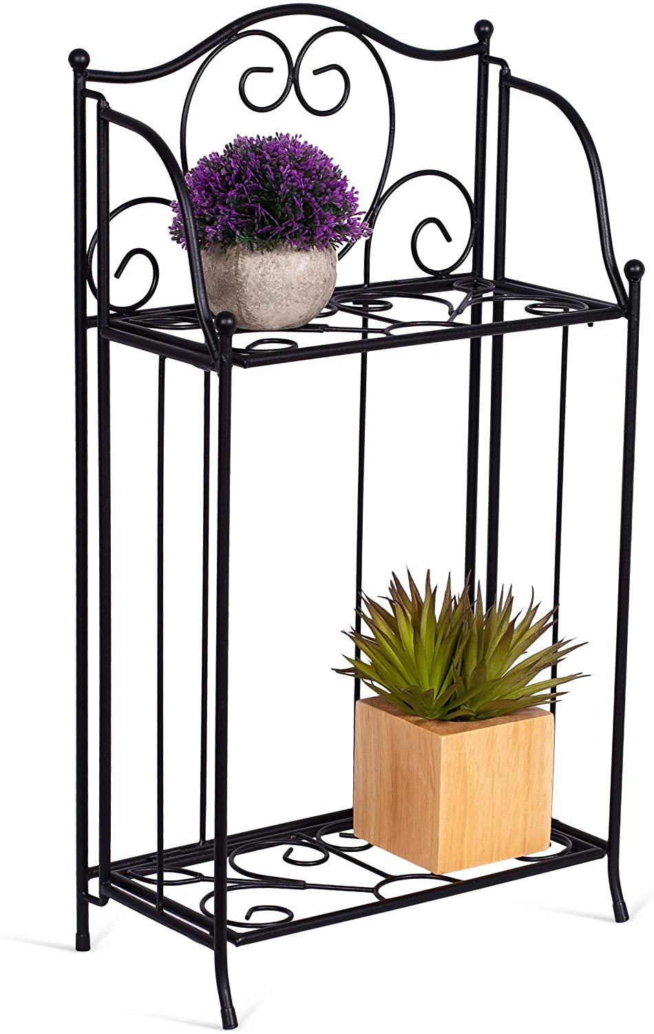 Plant Stand Freestanding Scrollwork French Trolley 4 Hanging Flower Pot Baskets 