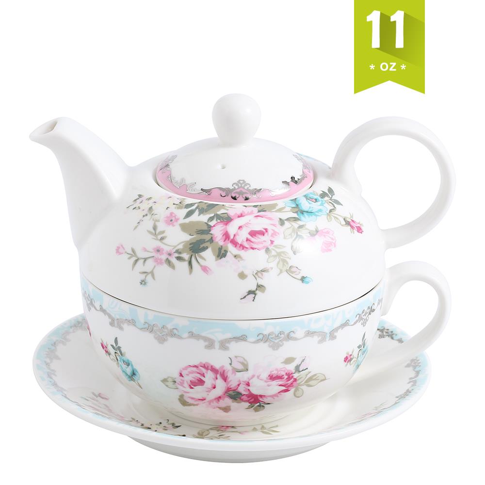 MALACASA Porcelain Teapot Set for One 11 Ounce Tea Pot Teacup and 