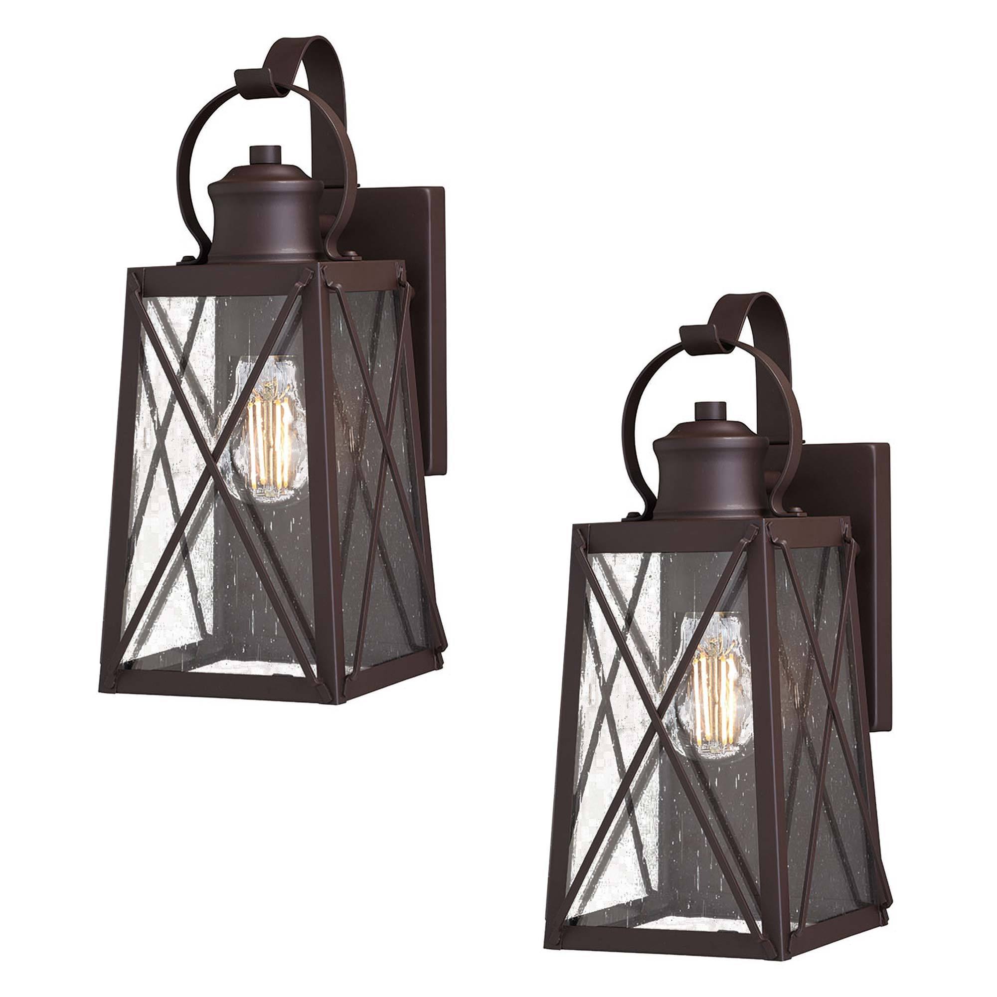 LNC Orlan 2-Light 12.5-in Antique Bronze and Seeded Glass Dark Sky Outdoor Wall Light