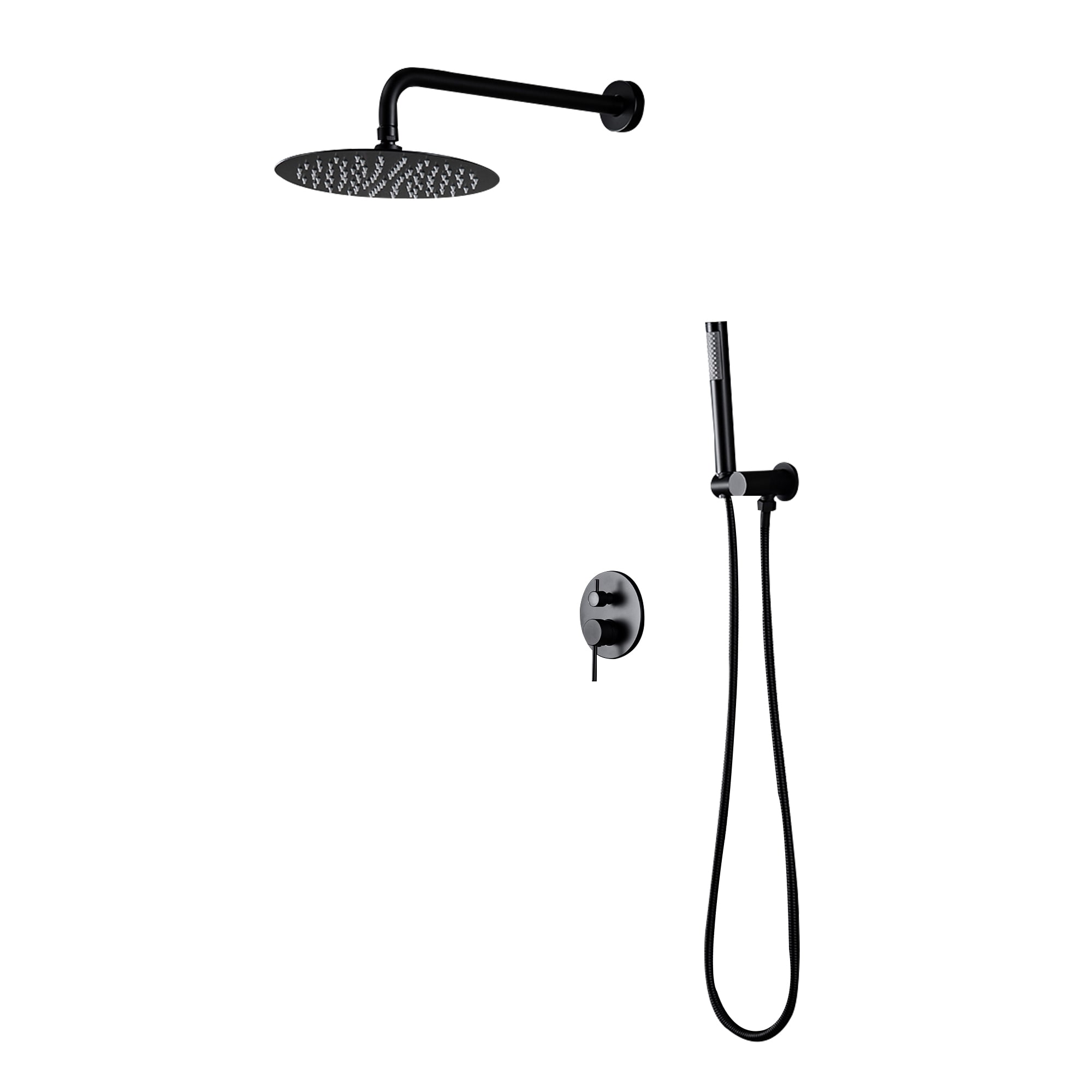 Matte Black Round Shower Head Ceiling Arm Set Bath Concealed Shower Mixer Valve