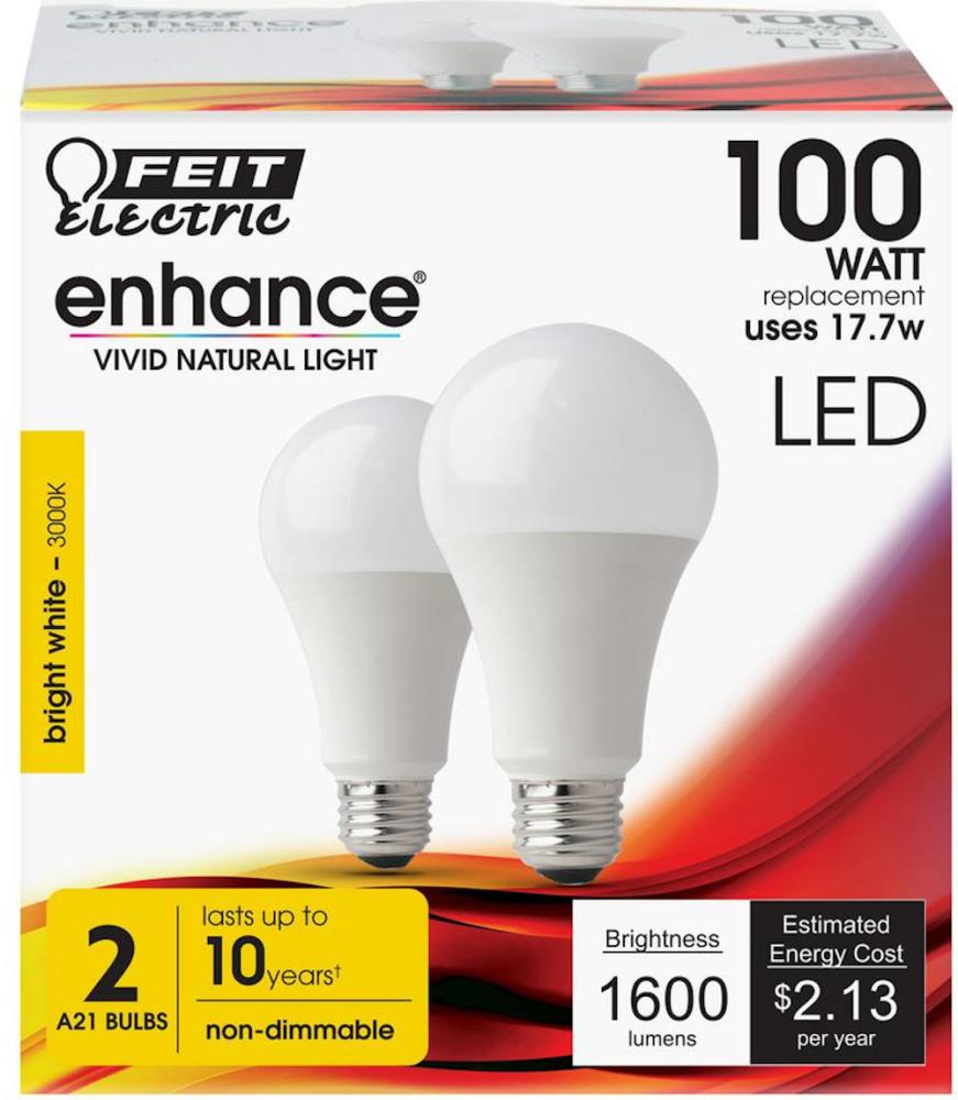 Feit 100W LED Bright White Replacement Dimmable 3000K Light Bulbs 2 Pack 8pc 