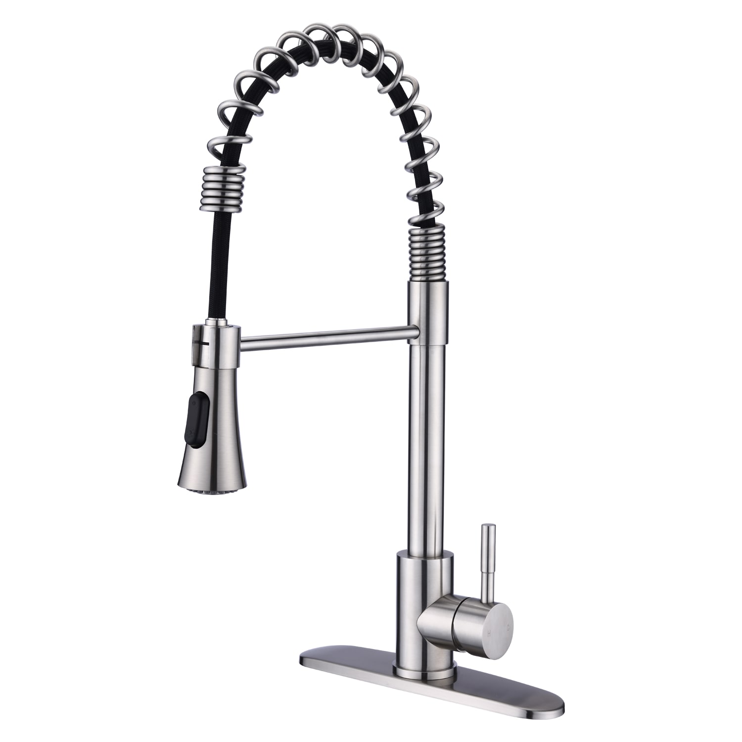 CASAINC Spring sprayer kitchen faucet with deck plate Brushed Nickel Single  Handle Deck mount Pull down Touch Kitchen Faucet