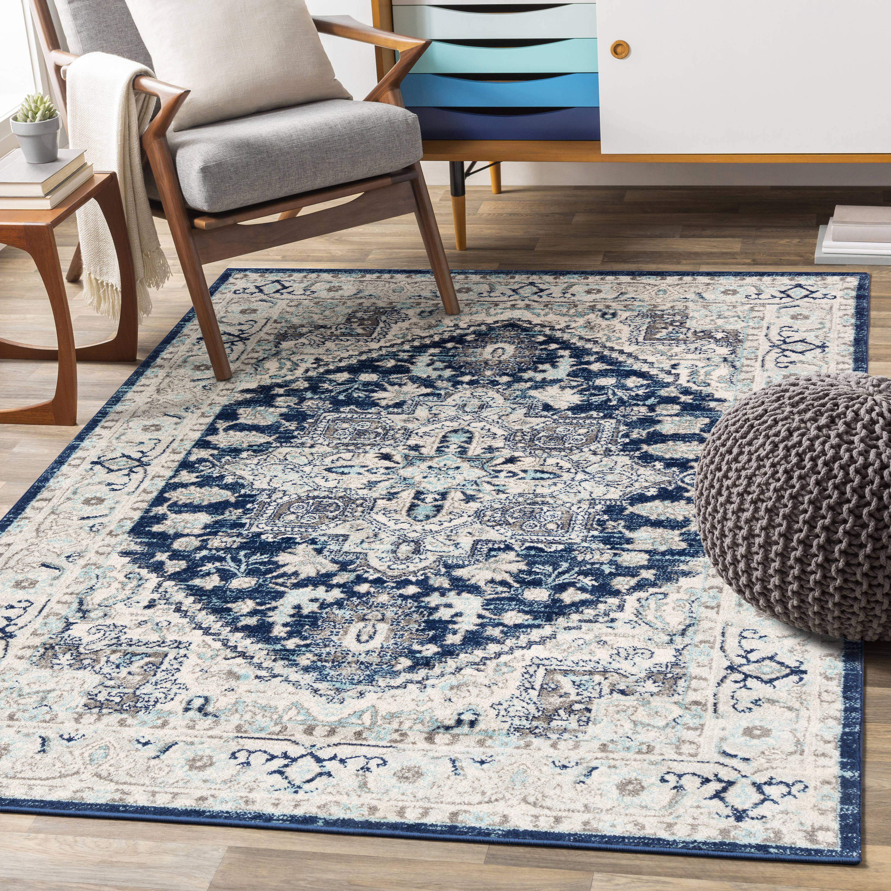 Surya Chester 8 X 10 Navy Indoor Medallion Oriental Area Rug In The 