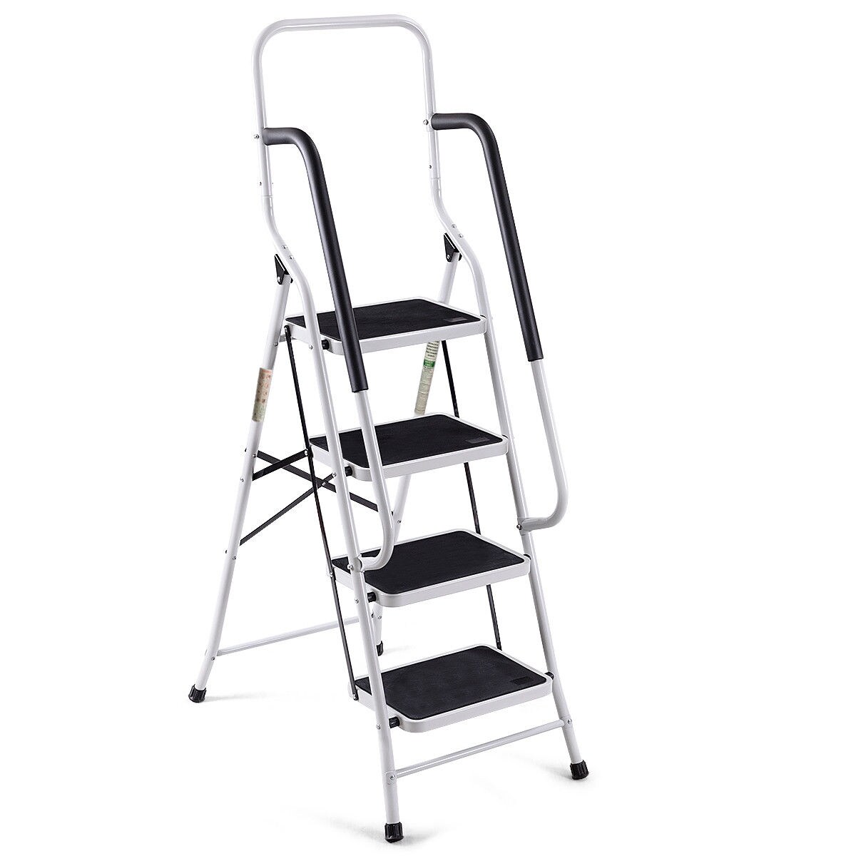 White  Folding Four Step Ladder with Handrails by LivingSURE 