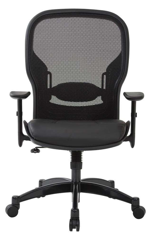 Adjustable Arms and Lumbar Support with Gunmetal Finish Base Managers Chair Office Star 2400E 2-to-1 Synchro Tilt Control Space Seating Breathable Mesh Black Back and Padded Eco Leather Seat