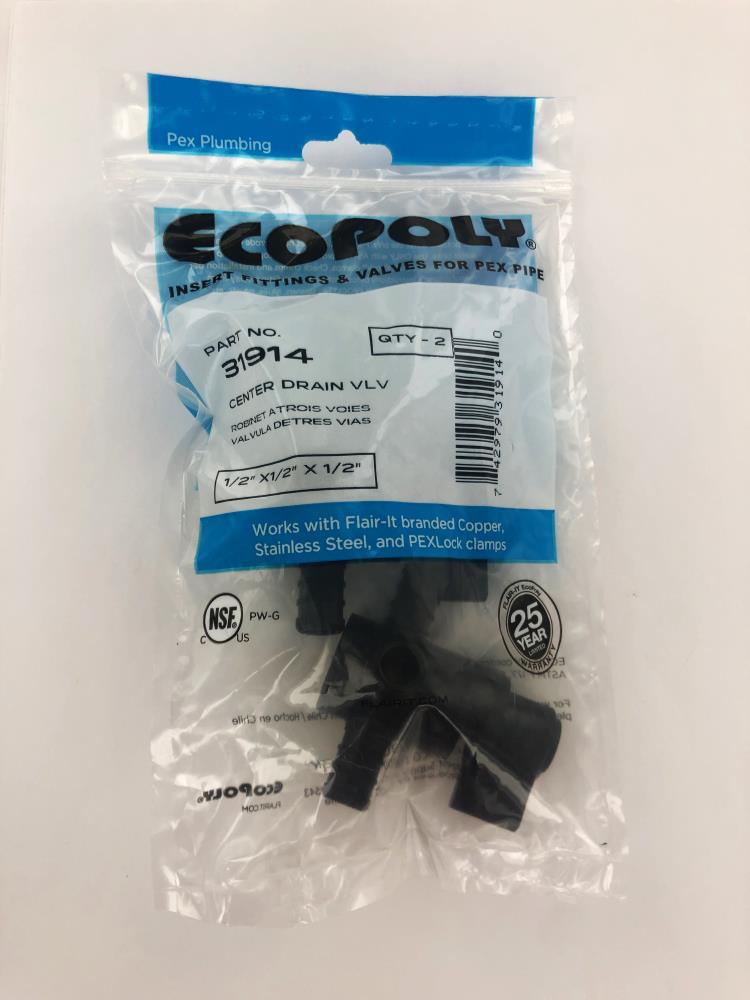 Crimp Pack of 2 1/2 x 1/2 FPT x 1/2 Plastic Ecopoly 31913 SW Bypass Valve 0.5 ID