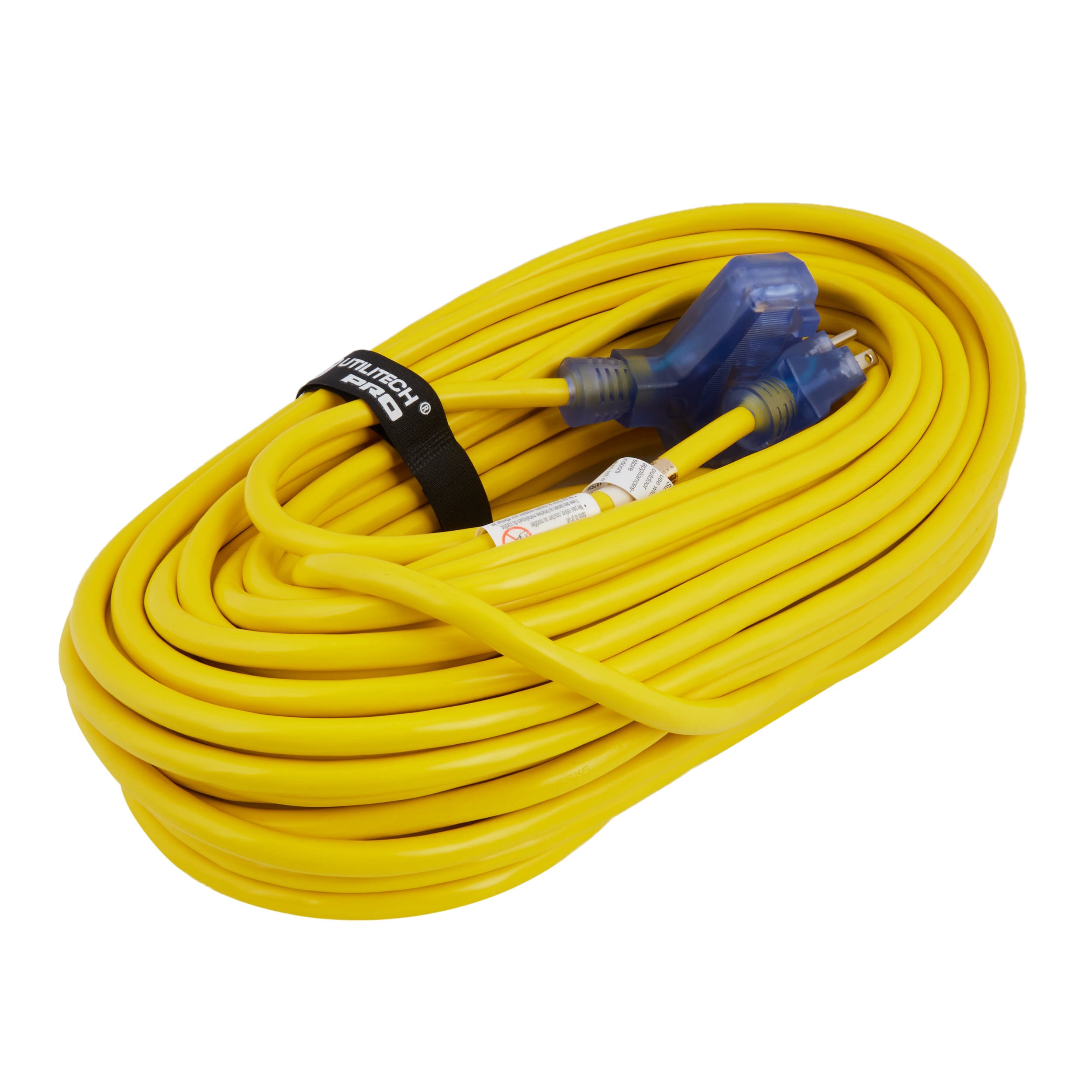 100' 12 Gauge Yellow Heavy Duty Cord with Lighted Triple Outlet MADE IN USA 