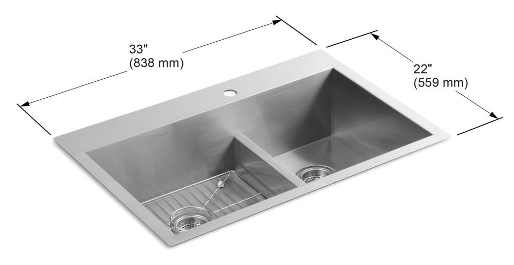 Kohler Vault Dual Mount 33 In X 22 In Stainless Steel Double Equal Bowl