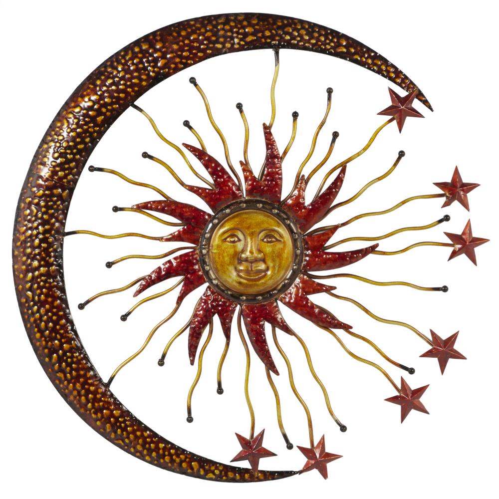 Sun and Moon Face Wall Metal Art Hanging with Rustic Copper Finish 