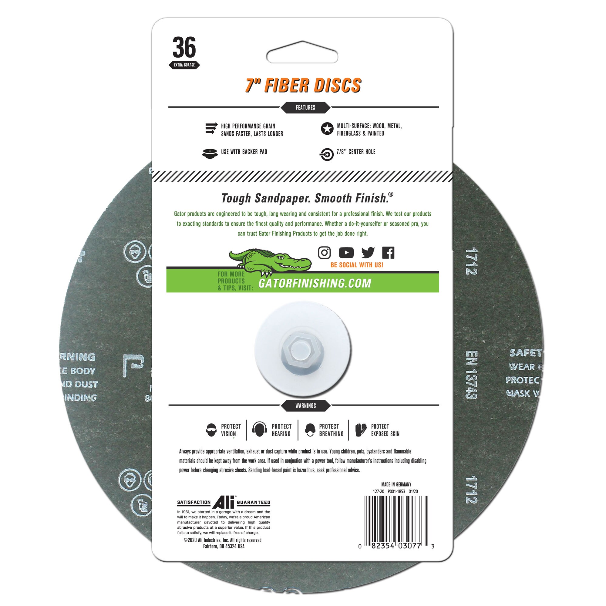 50 Discs 5" x 7/8" Fiber Resin Sanding Disc Aluminum Oxide 36 Grit LTS 