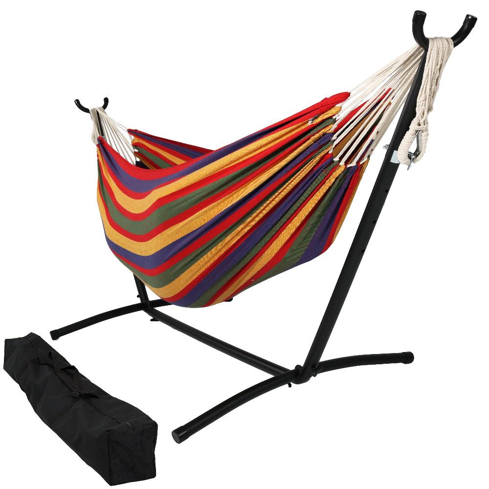 Indoor and Outdoor Cotton Double Hammock Set w/ Steel Stand Carrying Case 