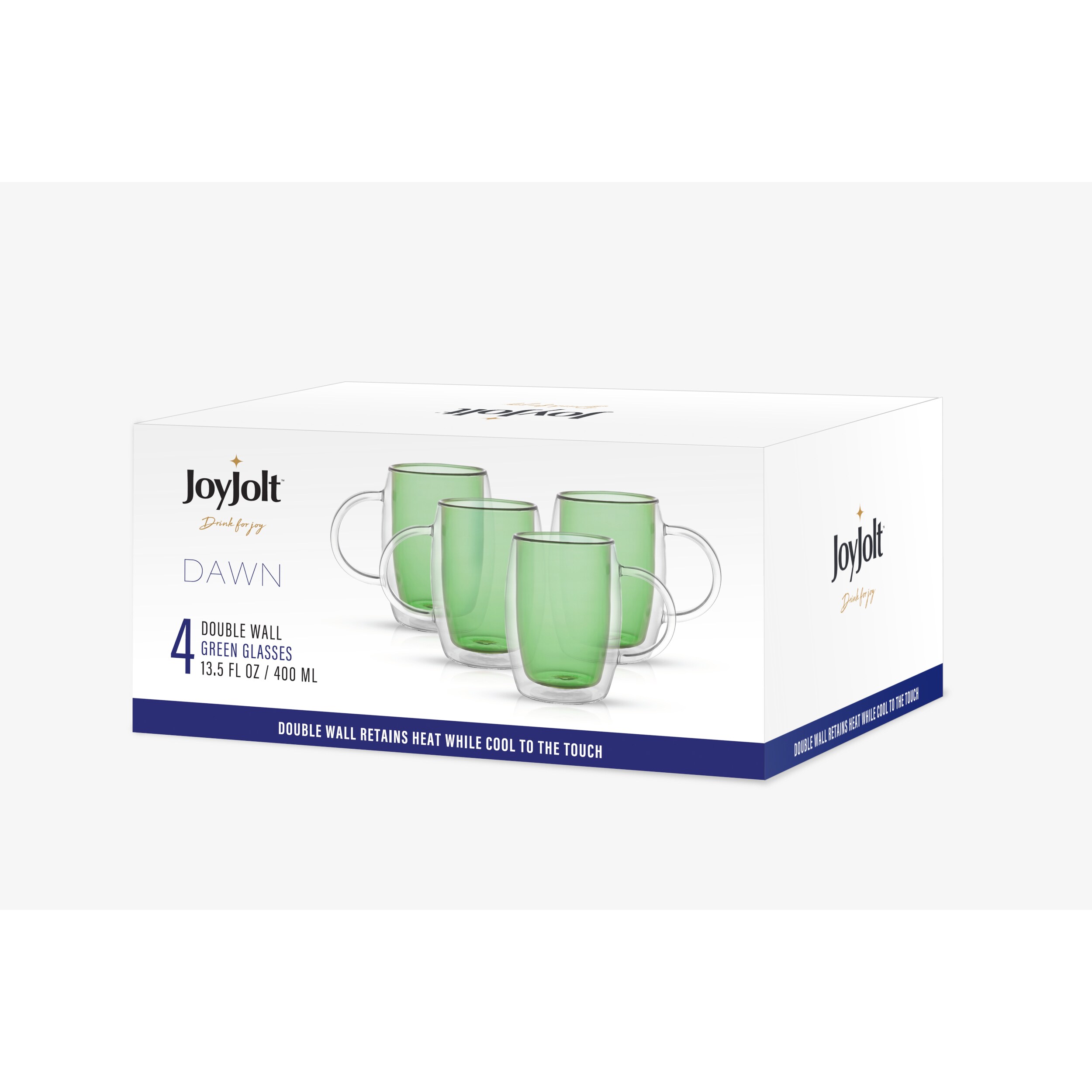 JoyJolt Aroma 13.5-fl oz Glass Green Mug Set of: 4