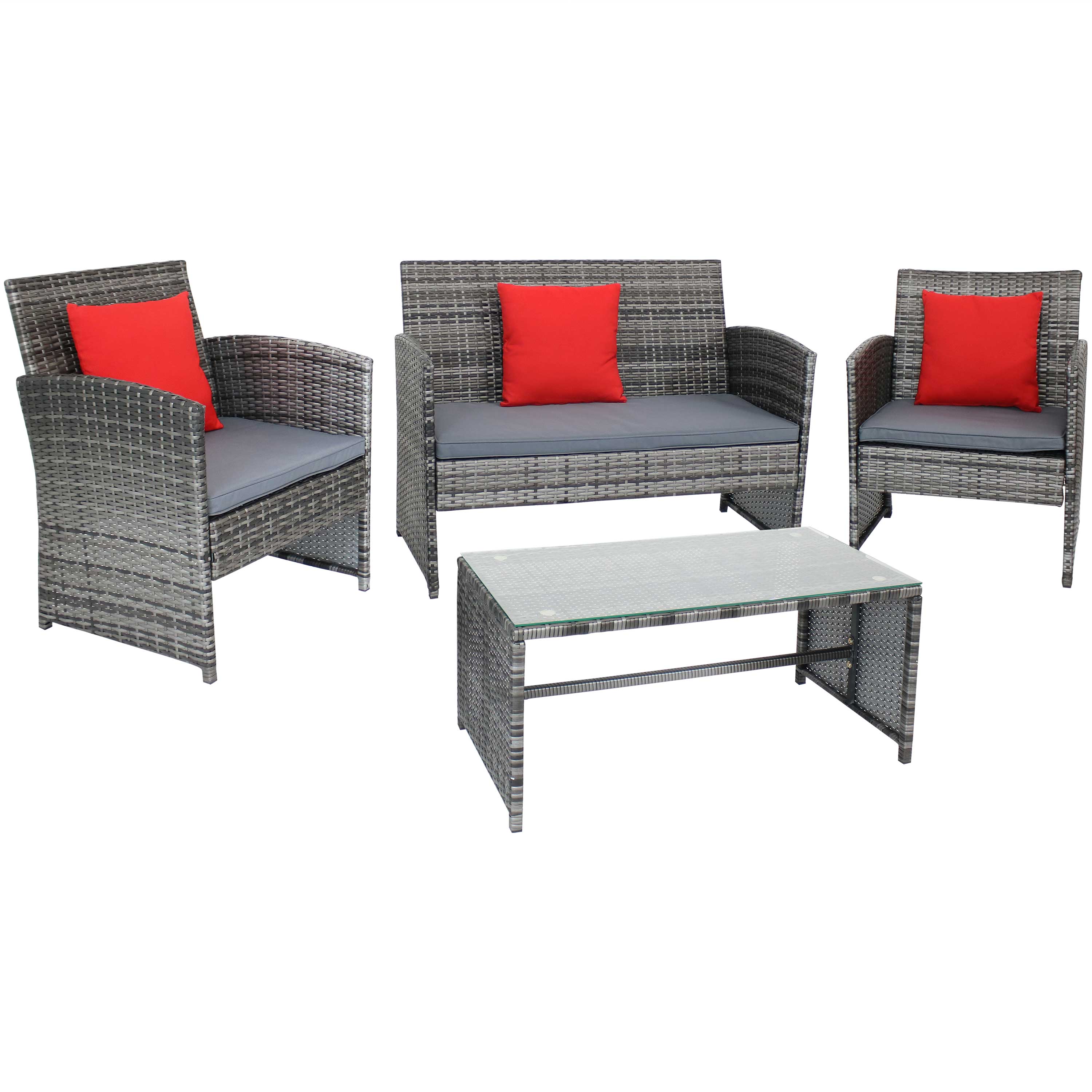 gymax 4pc rattan patio conversation set cushioned outdoor furniture set