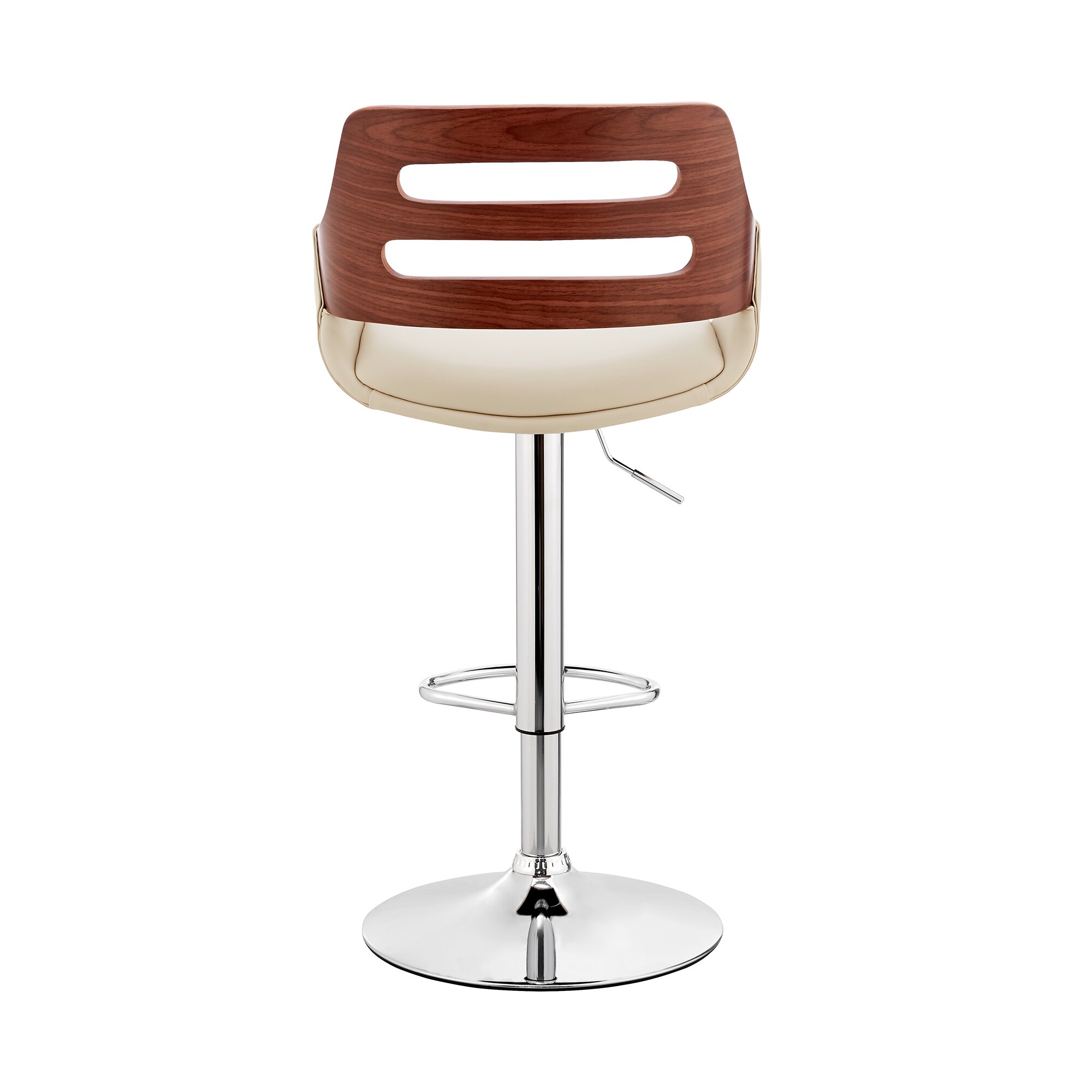 Armen Living Karter Adjustable Cream Faux Leather and Walnut Wood Bar Stool with Chrome Base