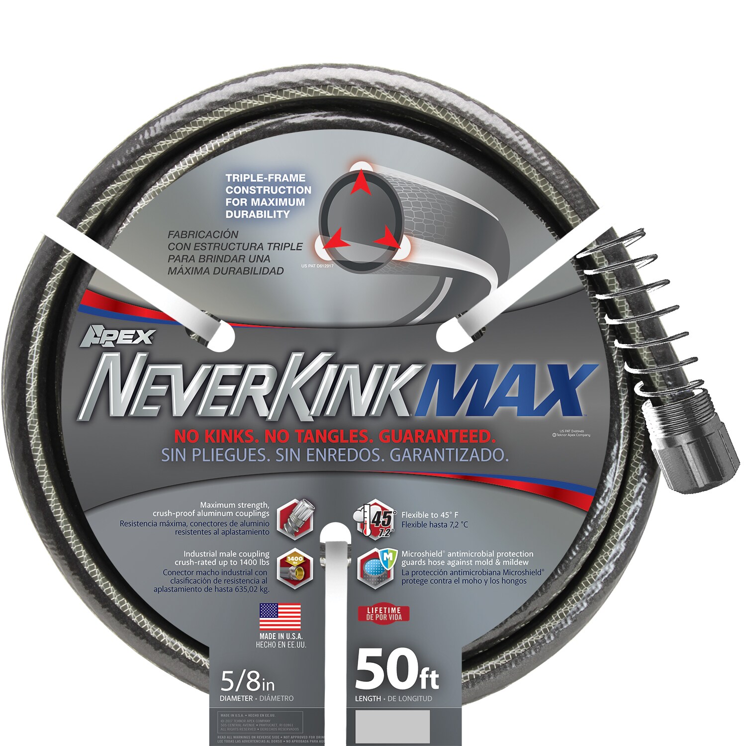Teknor Apex Neverkink Max 5/8-in 50-ft Premium-Duty Kink Gray Coiled Hose the Garden Hoses department at Lowes.com