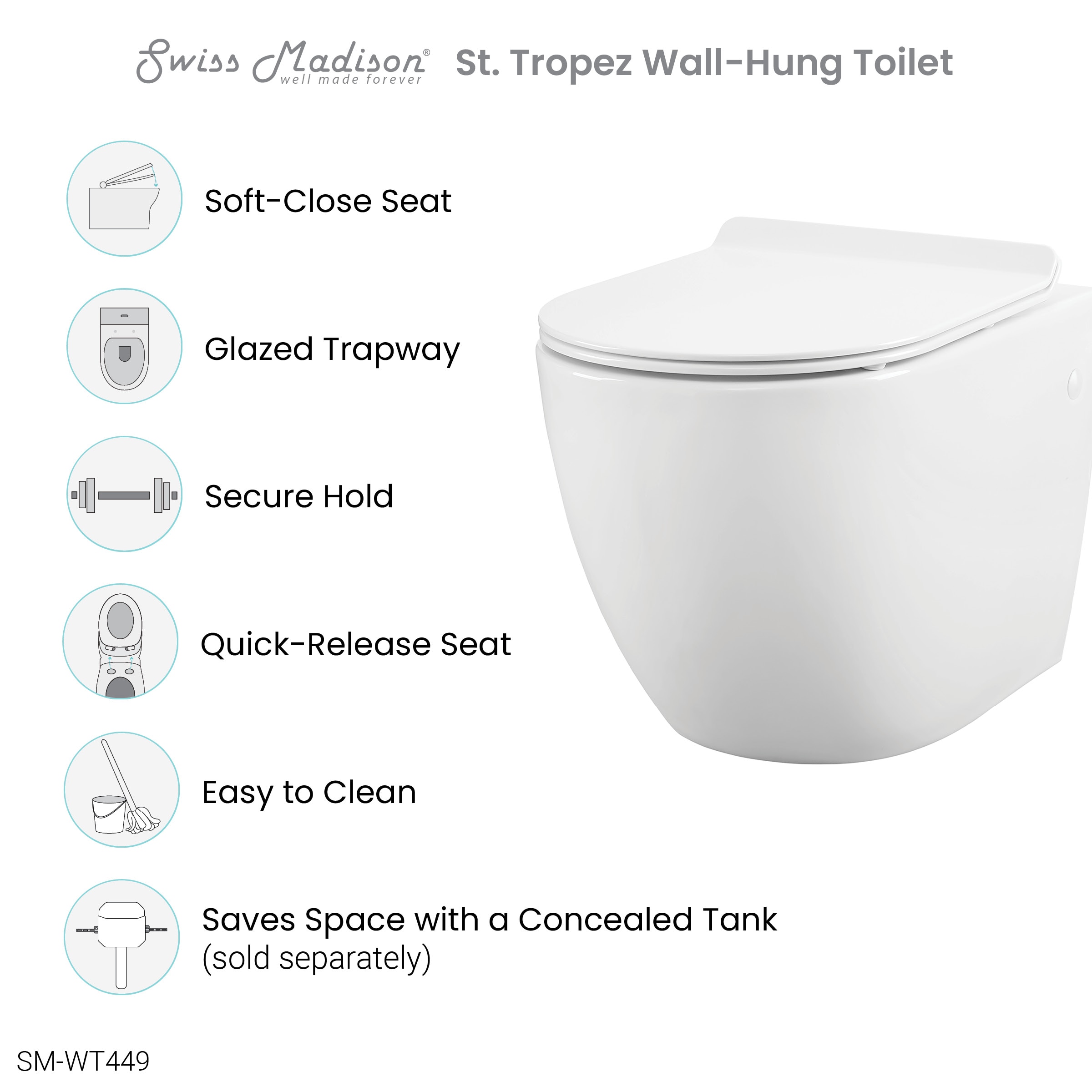 WALL HUNG COMPACT WC TOILET RIMLESS PAN WITH SLIM SOFT CLOSING EASY RELEASE SEAT 