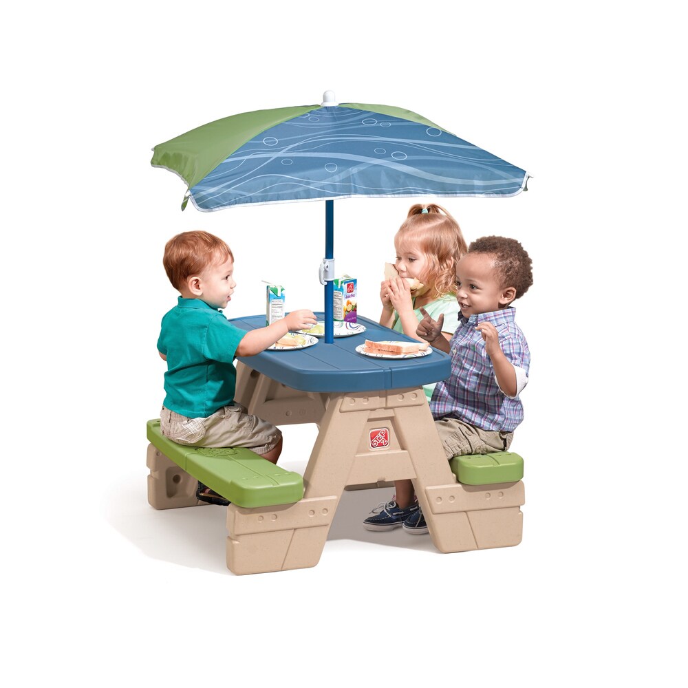 Kids Play Table With Umbrella Children Outdoor Junior Picnic Tables Child Blue Green Toddler Play Fun Playset NEW