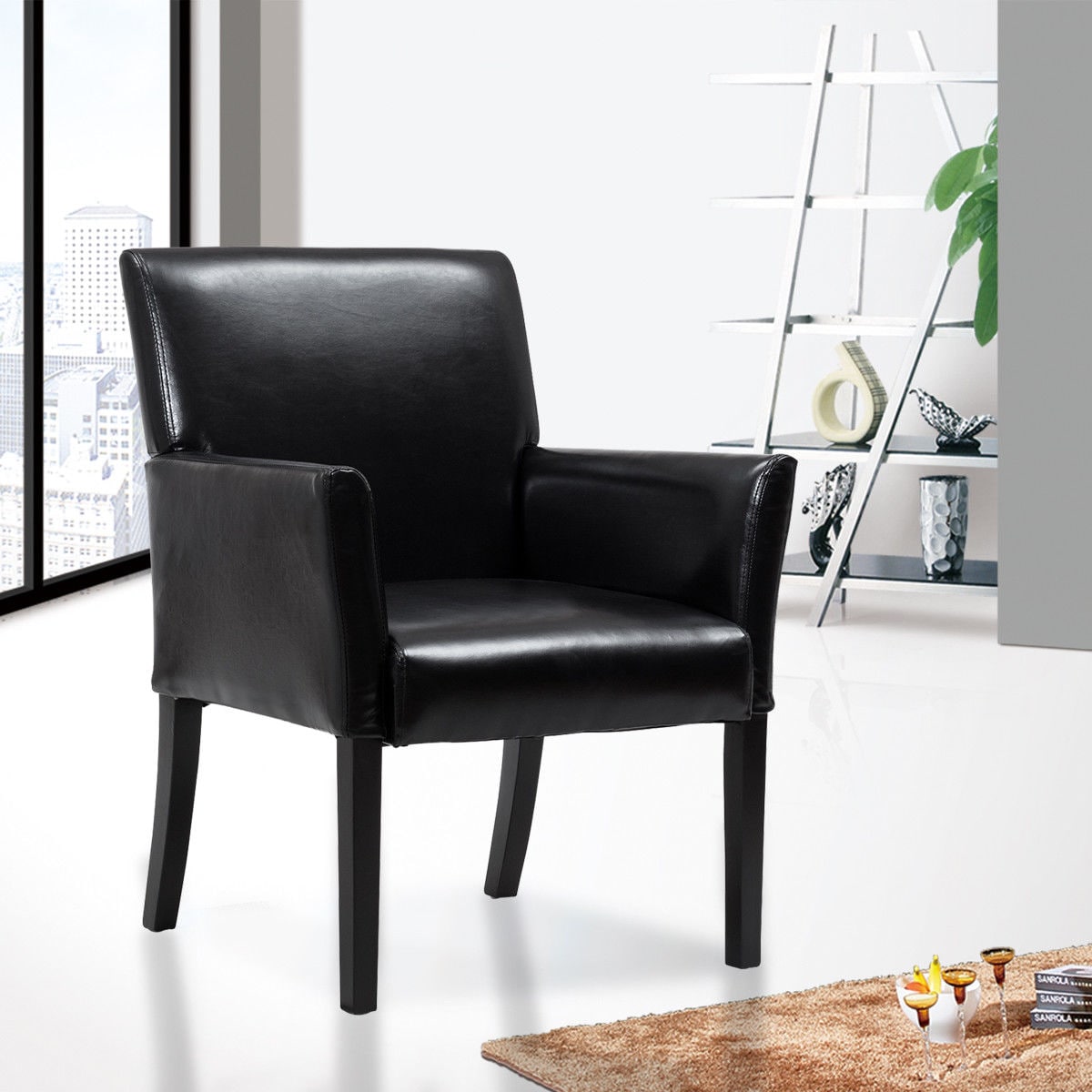 Black Faux Leather PU Tub Chair Armchair for Dining Living Room Office Reception 