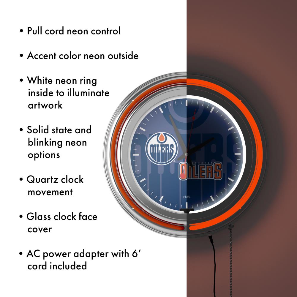 15 Edmonton Oilers HBS Neon Blue Hockey Battery Powered Wall Clock