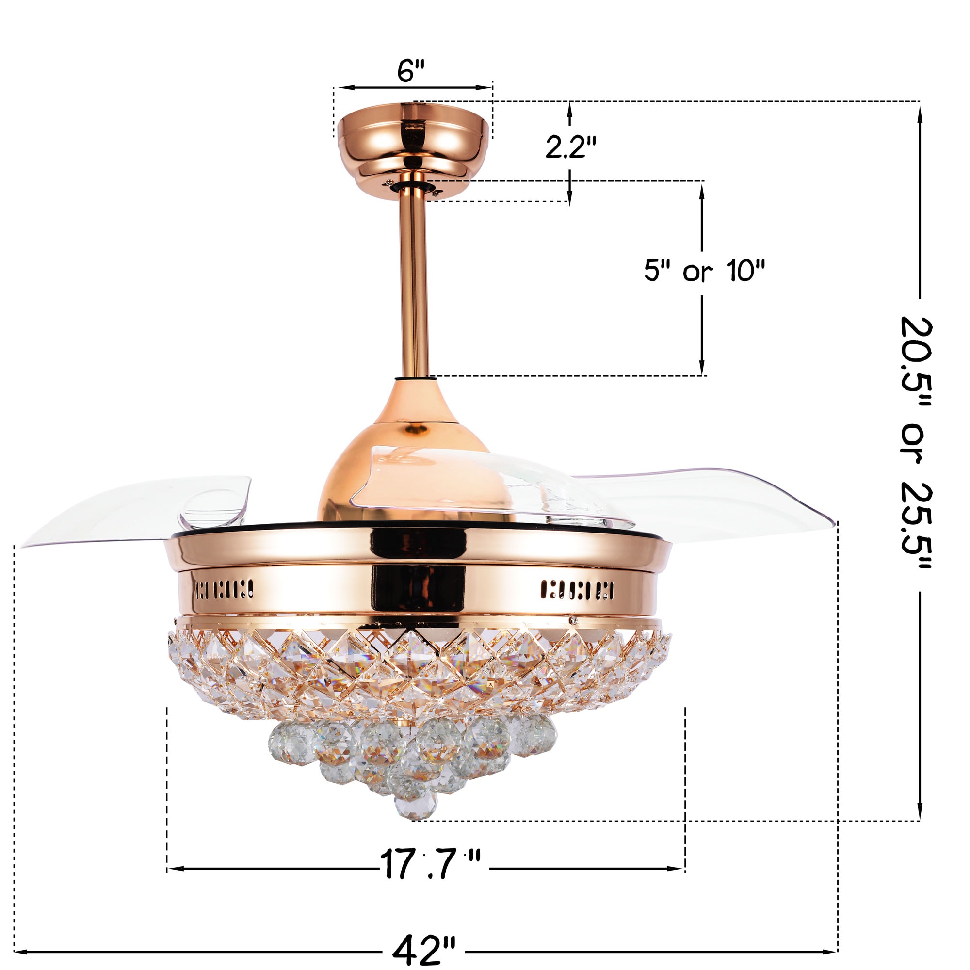 Details about   42" Retractable Ceiling Fan Light Gold LED 3-Color 3-Speed Chandelier w/ remote 