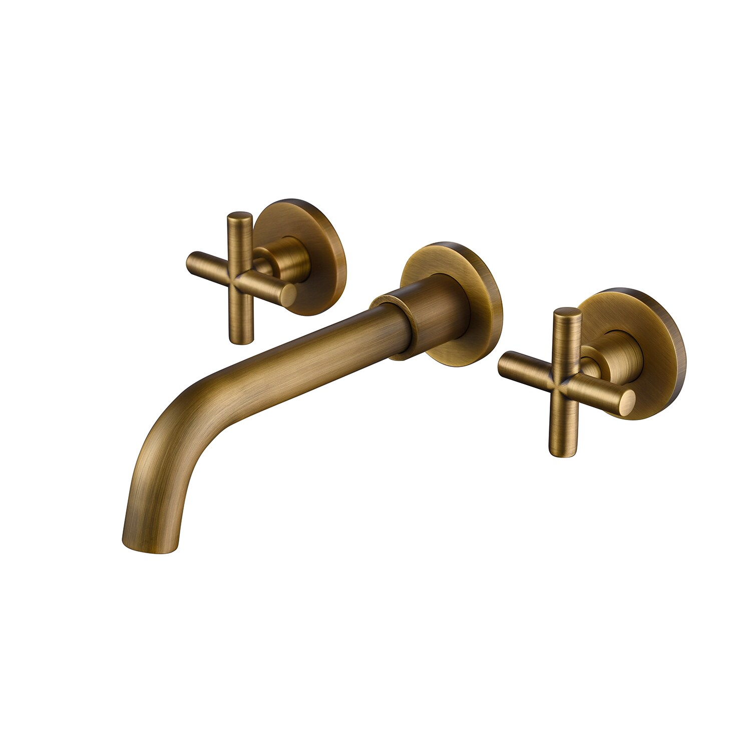 Basin Faucet Wall Mounted Brushed Gold Double Handles Mixer Sink Faucet 2 Holes 