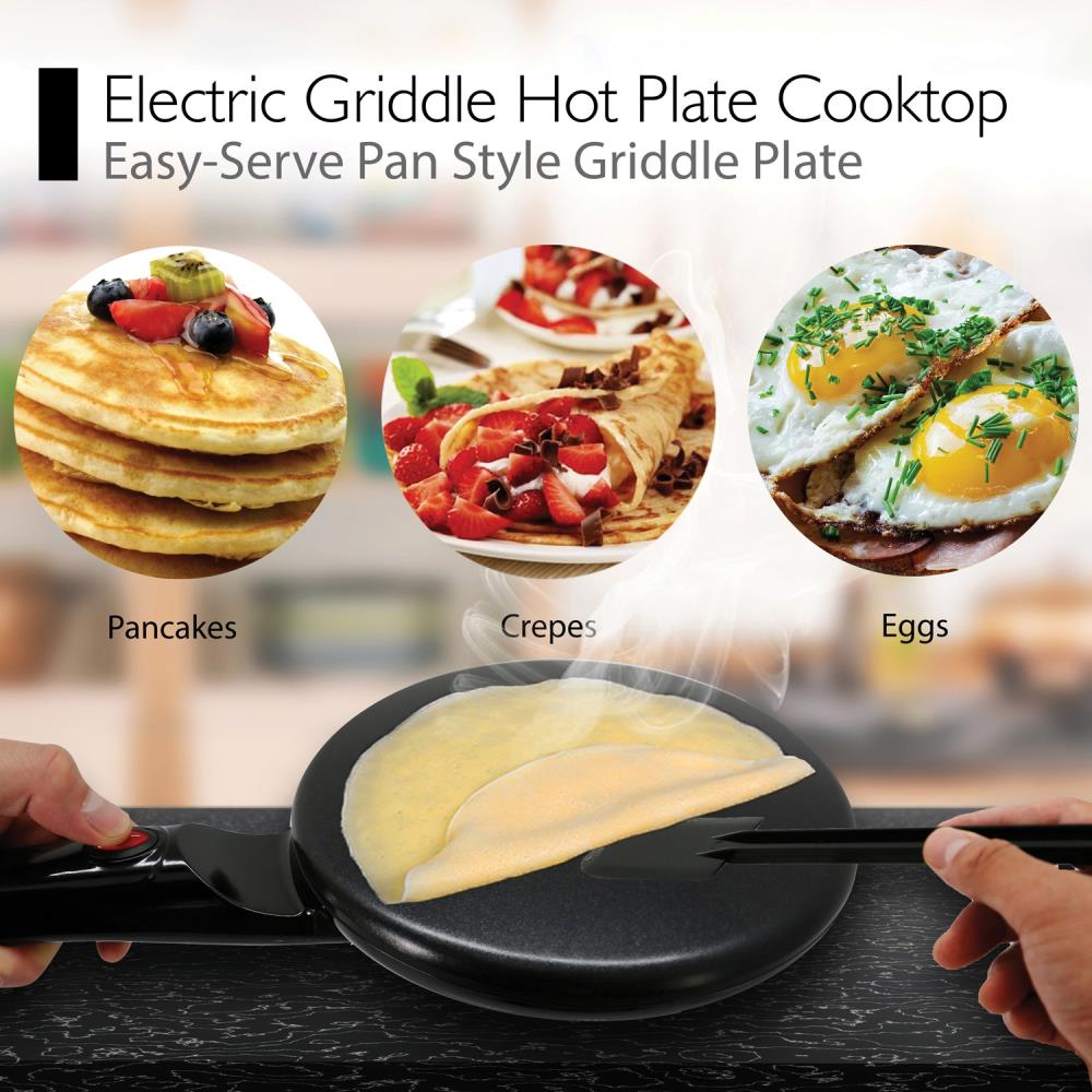 Nonstick Coating Pan Style Hot Plate Cooktop with ON/OFF Switch PKCRM08 Sound Around NutriChef Electric Griddle Crepe Maker Automatic Temperature Control & Plug-in Operation for Kitchen & Countertop