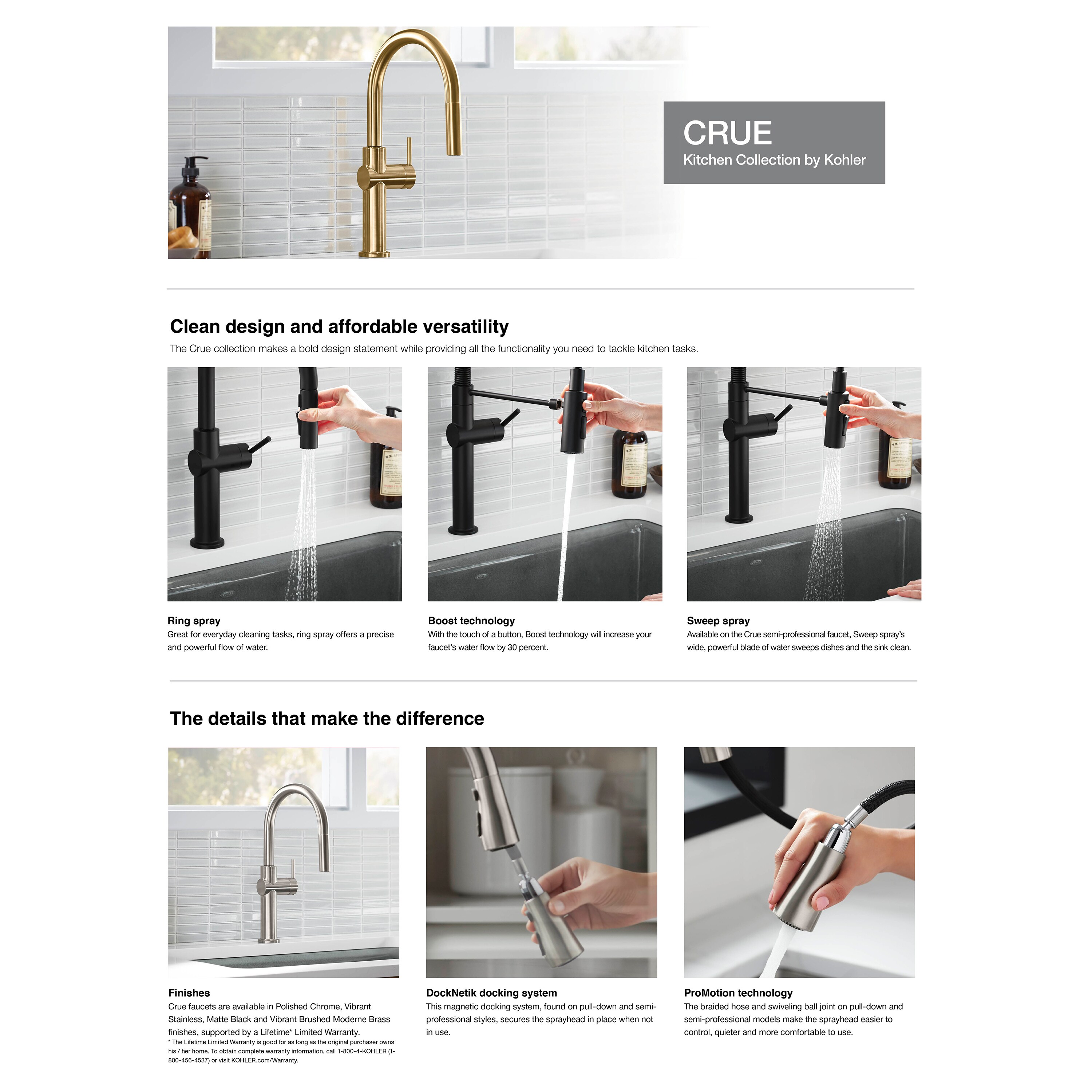 Kohler Crue Vibrant Stainless Single Handle Pull Down Kitchen Faucet With Sprayer Function In