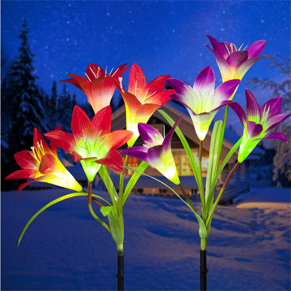 2 Pack Solar Power Lily Flower LED Lights Garden Stake Lamp Yard Outdoor Decor 