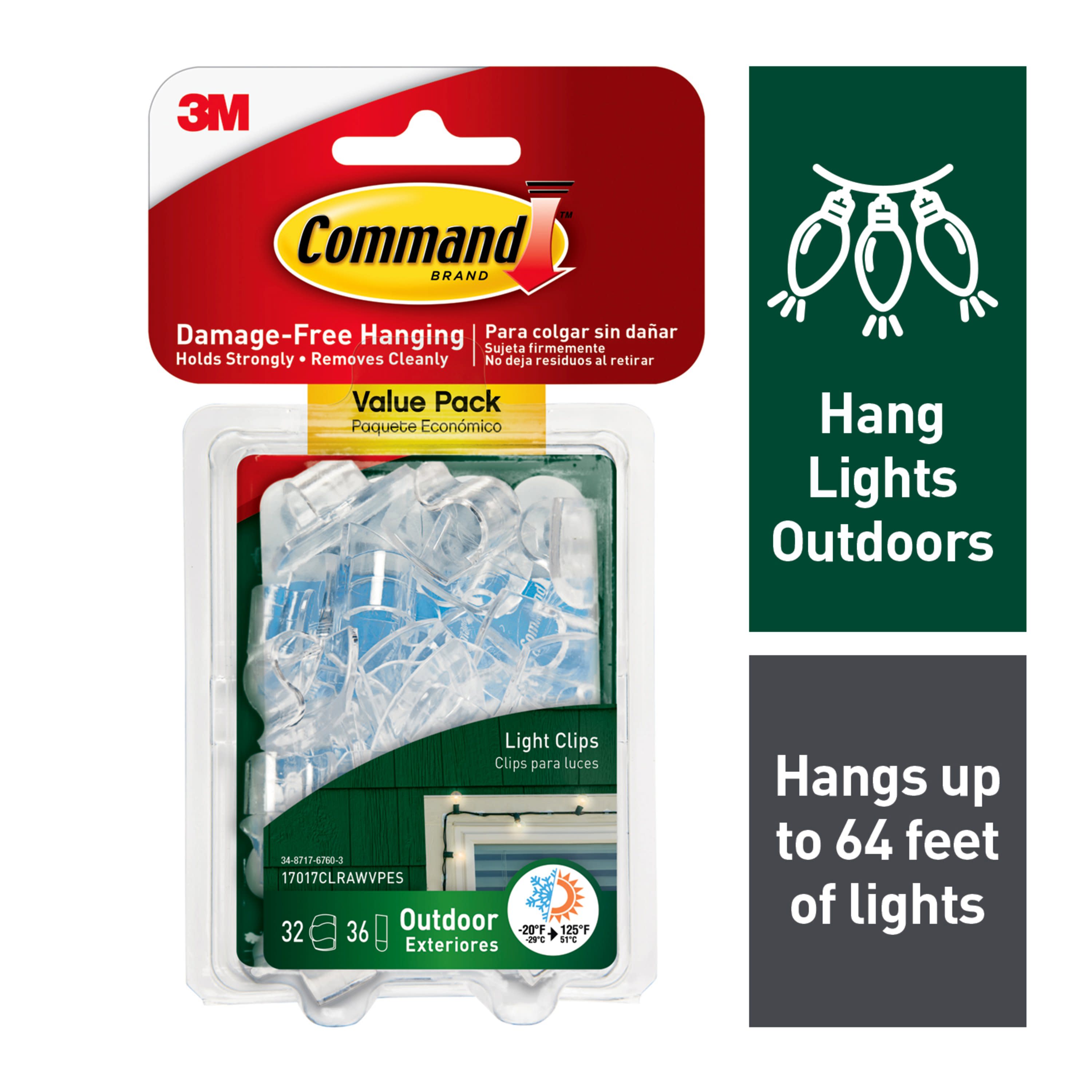 3 m Command Decorating Strips Hooks Clear Wall Hanging Fairy Lights 20 clips 