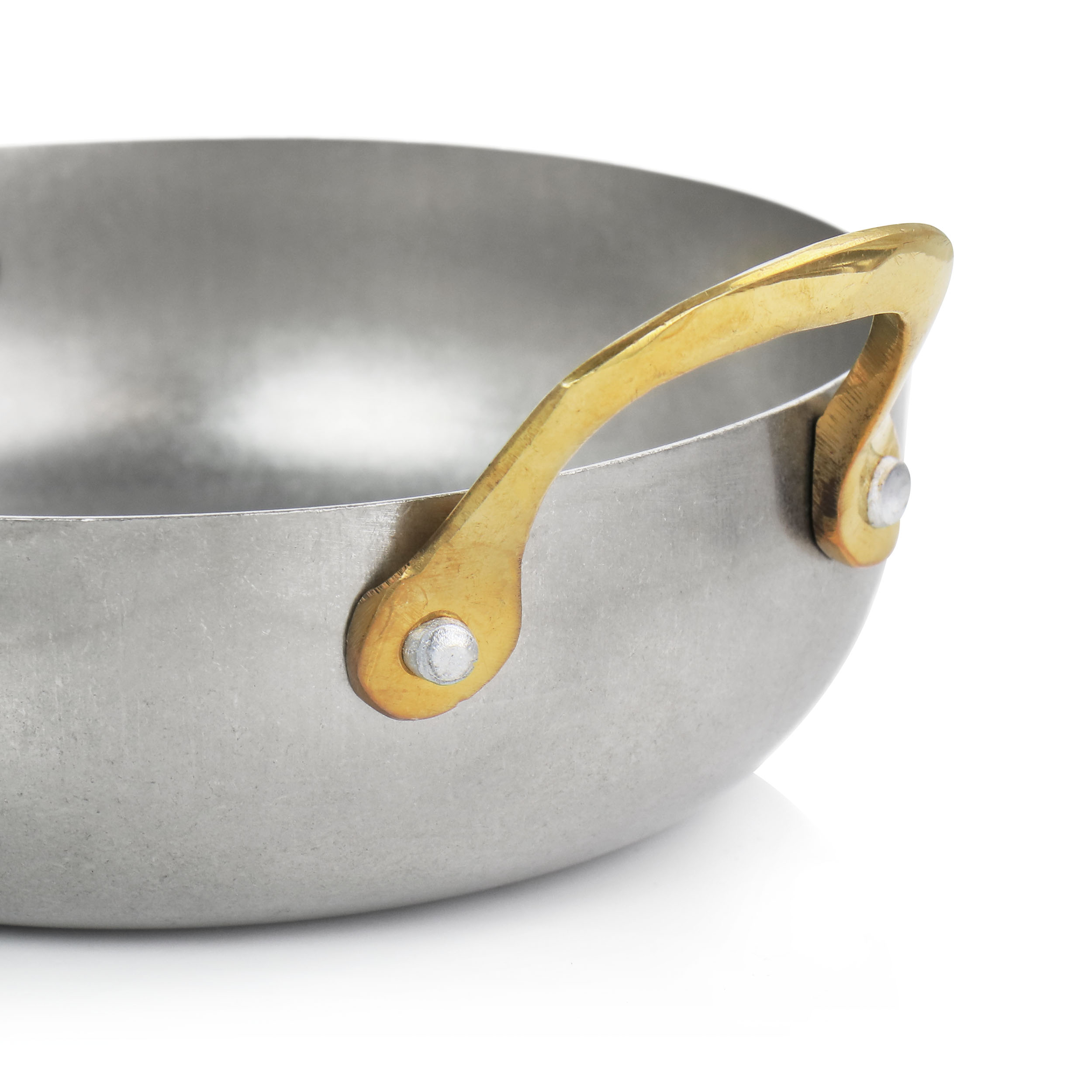 Stainless Steel Mini balti dishes in yellow brass finish Handle 