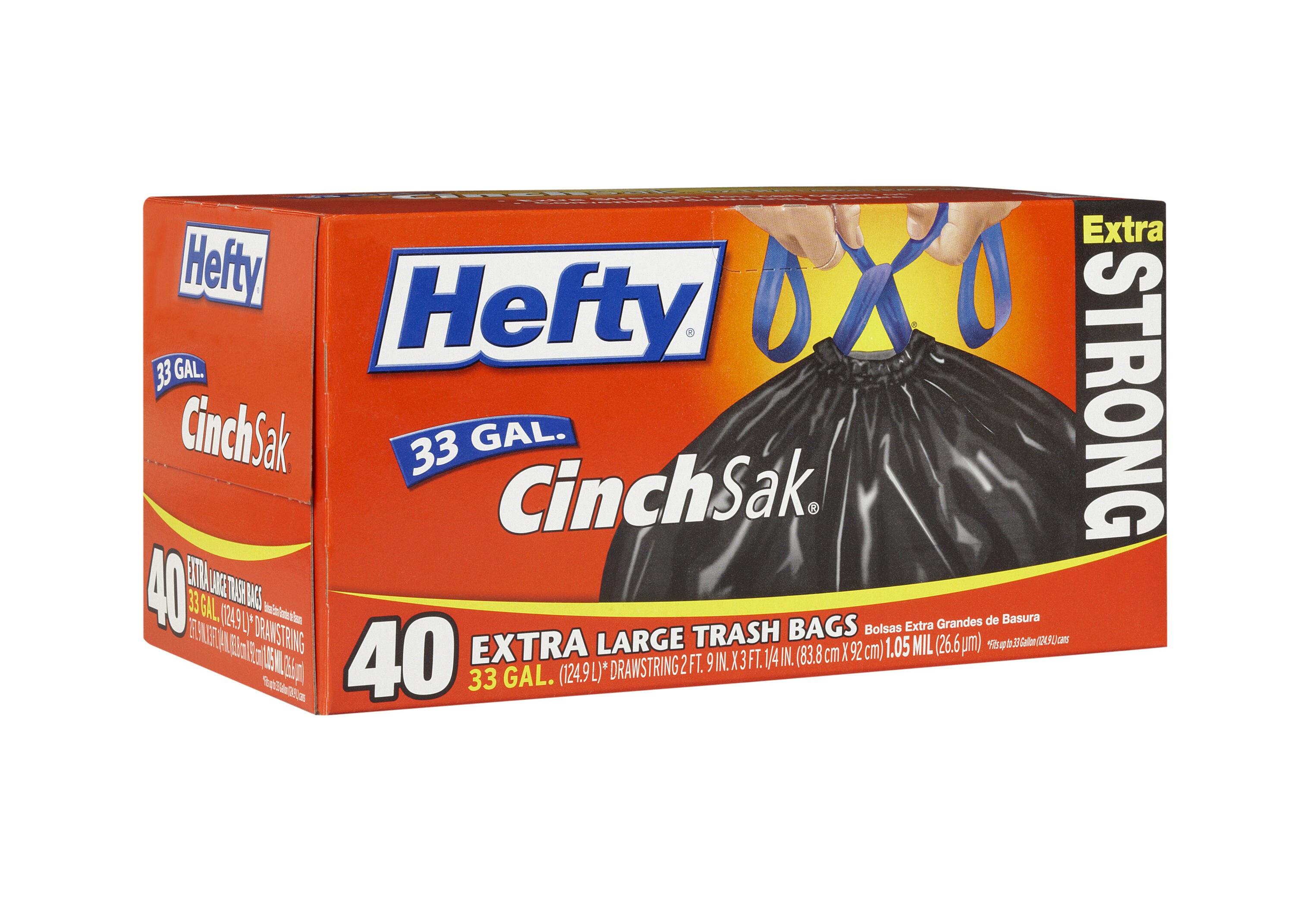 Hefty Strong Trash Can Liner 33 Gallon Extra Large Drawstring Bags 26 ct Box New