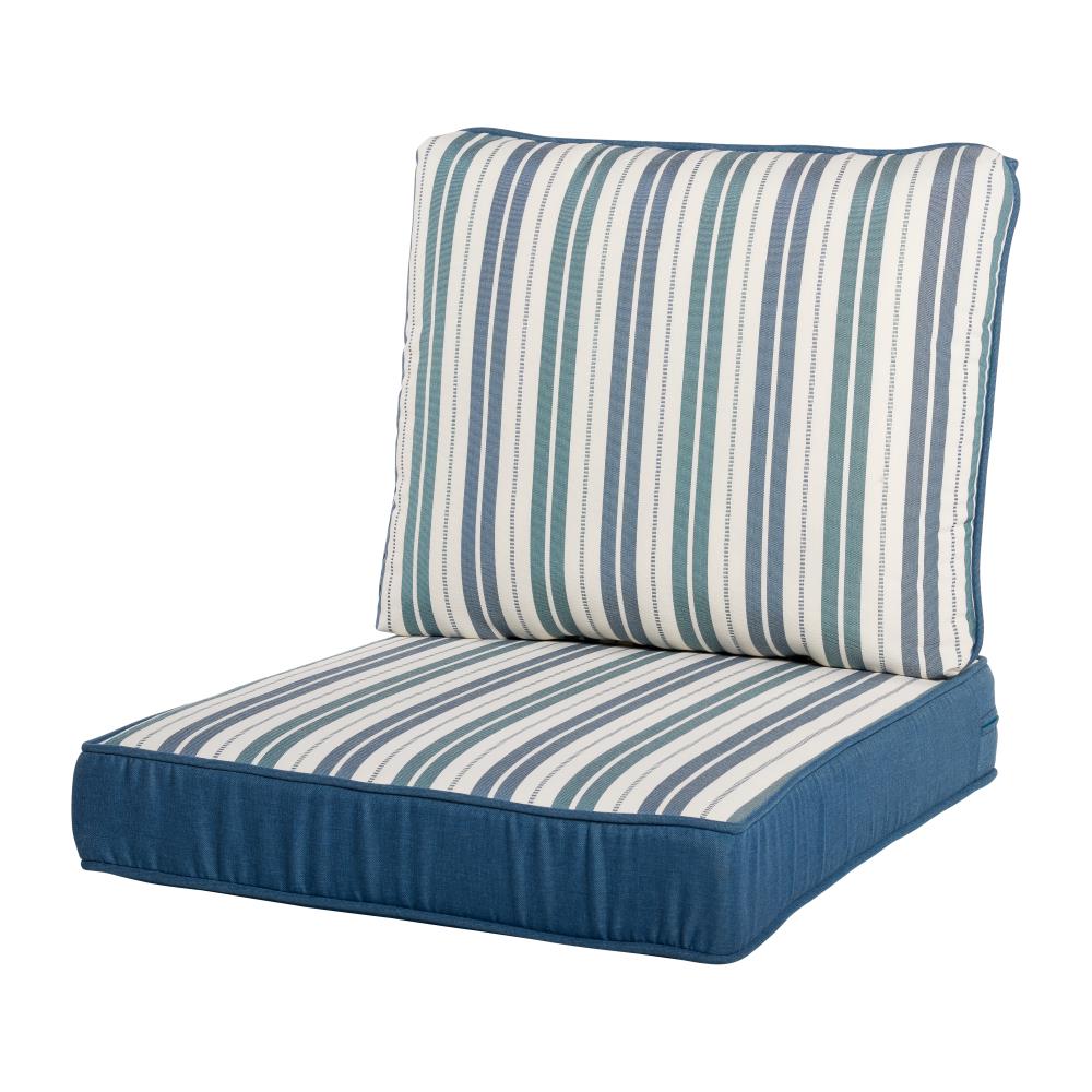 Outdoor Navy Blue & White Stripe Patio Universal Foam Chair Cushion Choose Size 