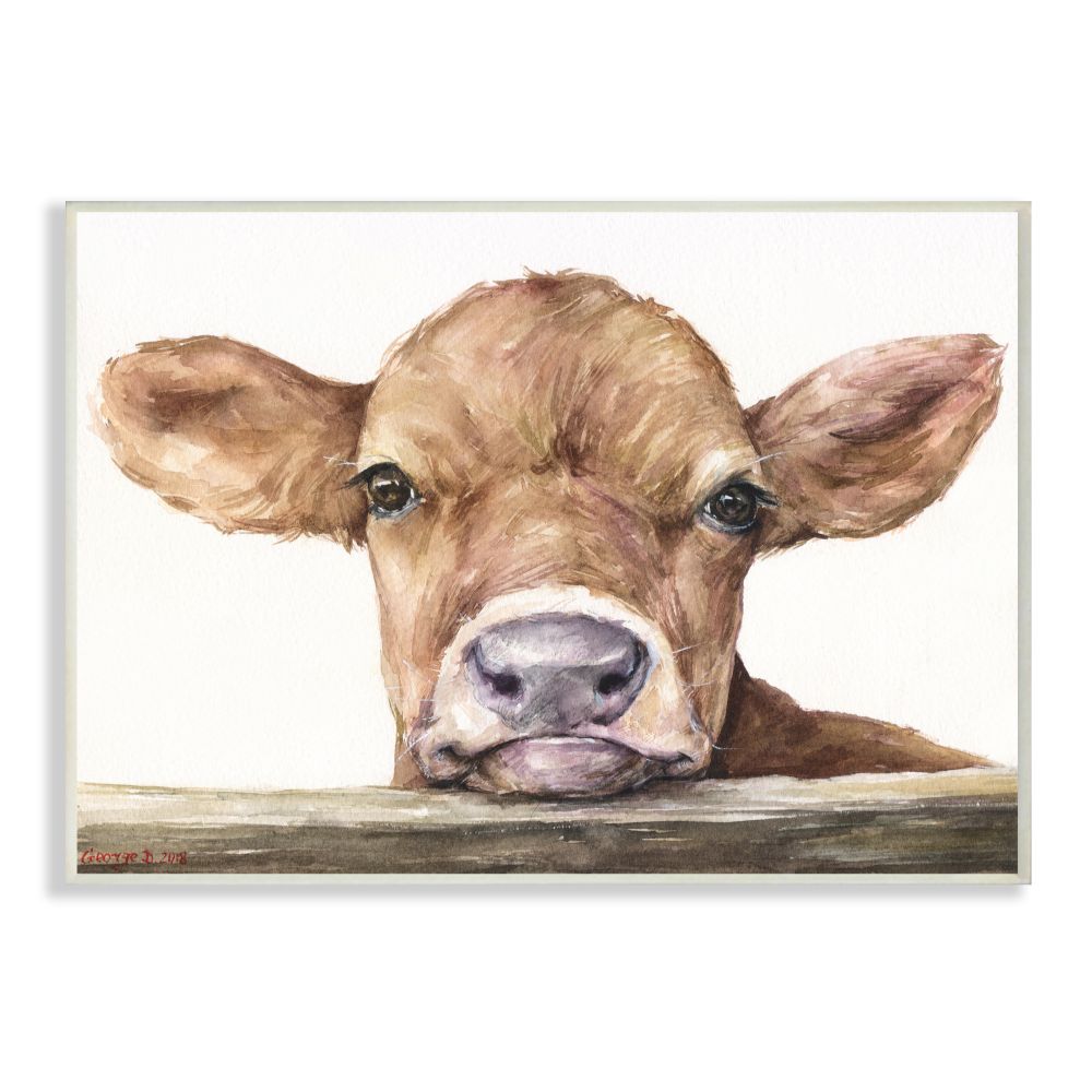 Stupell Industries Cute Baby Cow Animal Watercolor Painting George  Dyachenko 15-in H x 10-in W Animals Wood Print in the Wall Art department  at 