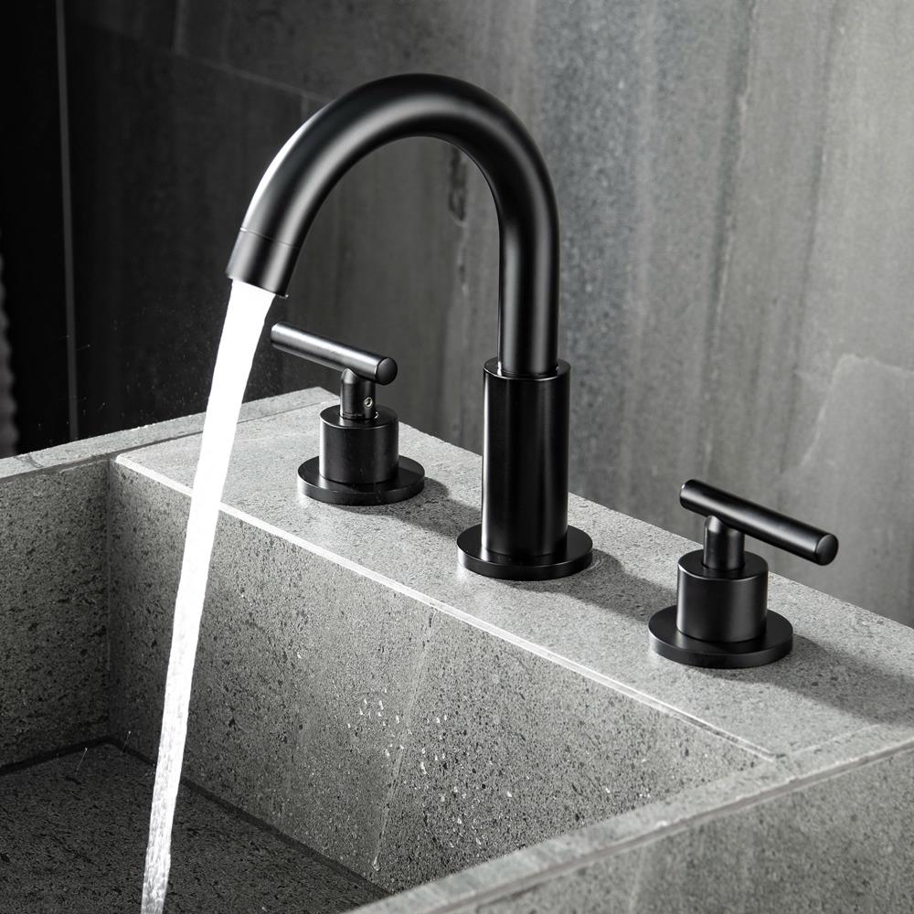 Parrot Uncle Matte Black 2-handle Widespread WaterSense High-arc Bathroom Sink Faucet