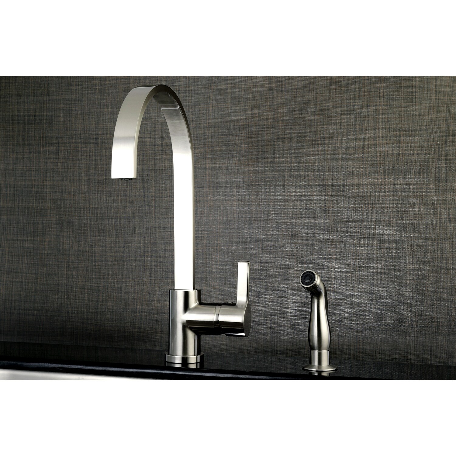 Kingston Brass Continental Brushed Nickel Single Handle High-arc Kitchen Faucet with Sprayer Function (Deck Plate Included)