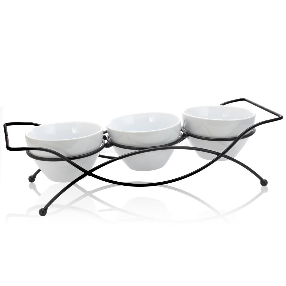 Essential Home 3 PC Covered Serving Bowl W Metal Rack Warmer Server Stand for sale online 