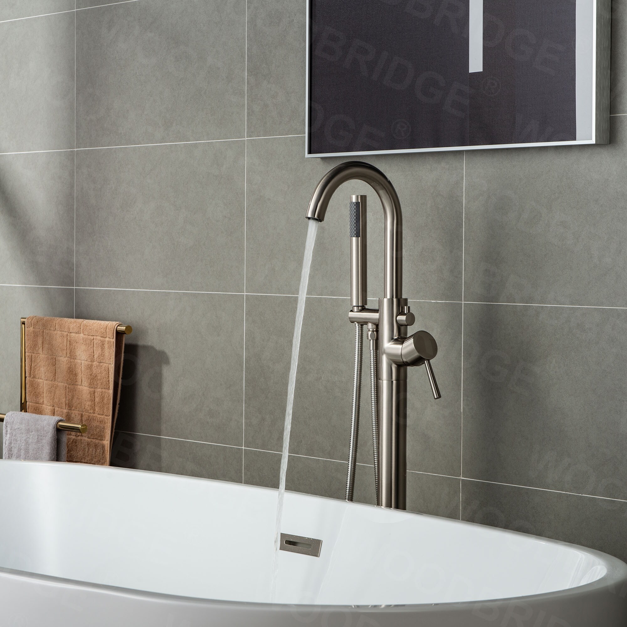 Brushed Nickel Details about   Woodbridge F-0001 Freestanding Bathtub Faucet 