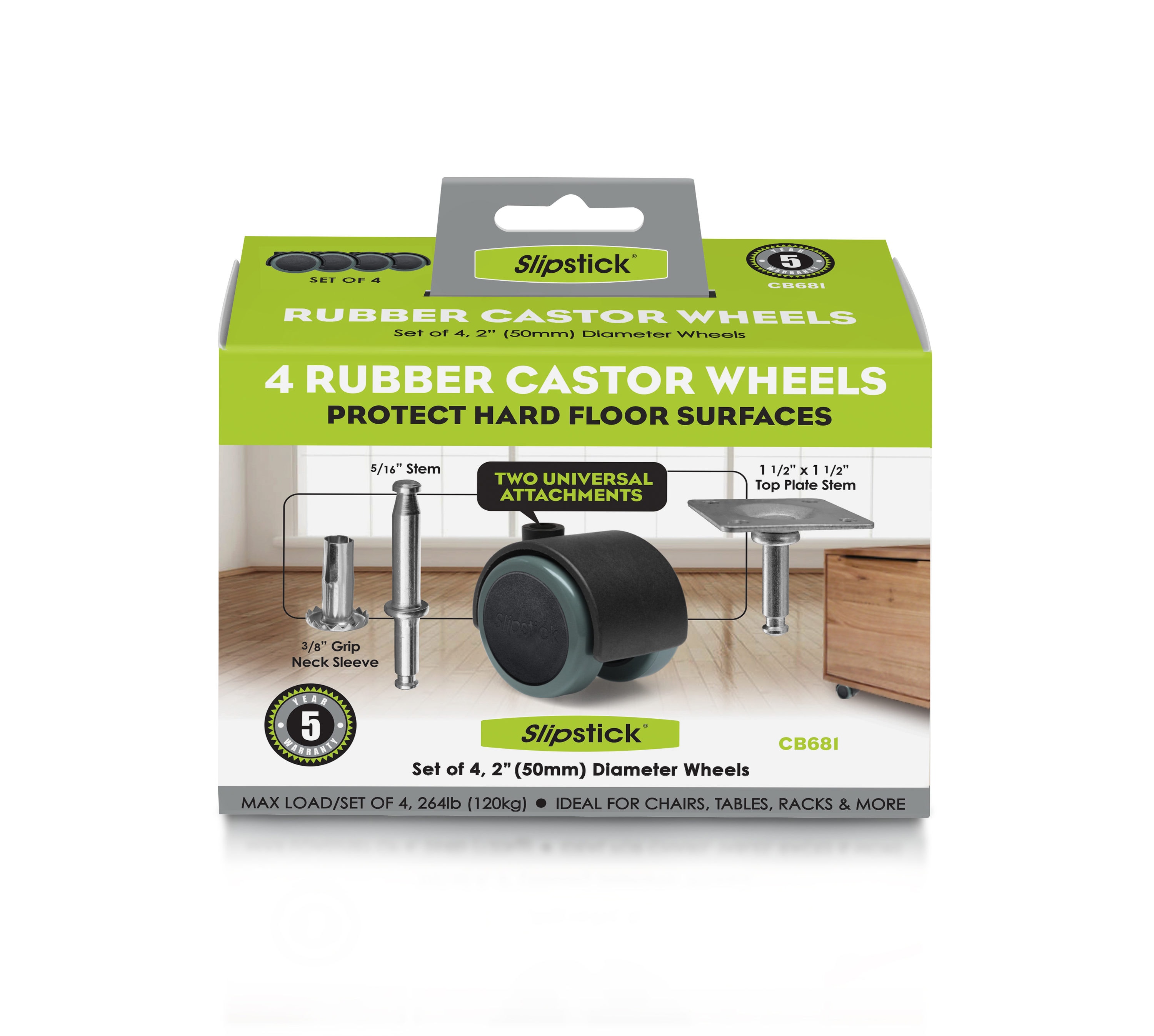 Slipstick  2" Rubber Castor Wheels Set of 5 