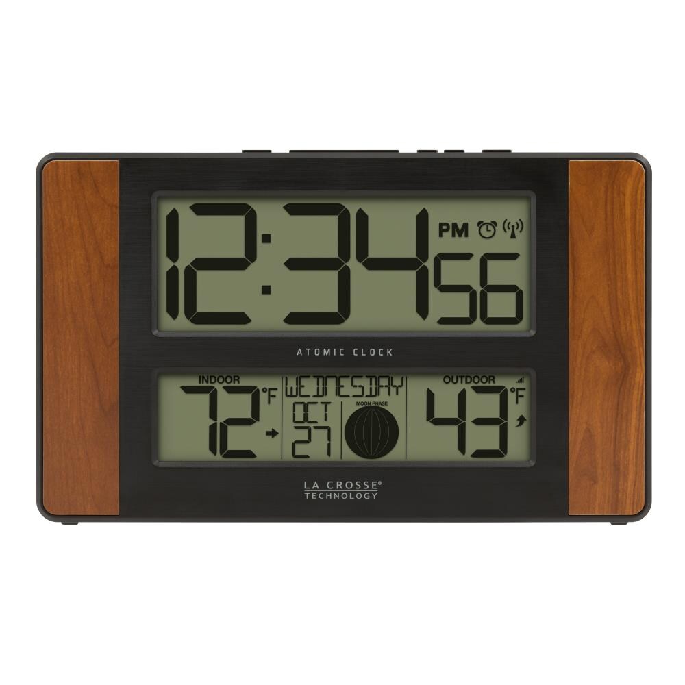 Walnut 513-1419BL-WA La Crosse Technology Atomic Digital Wall Clock Backlight 