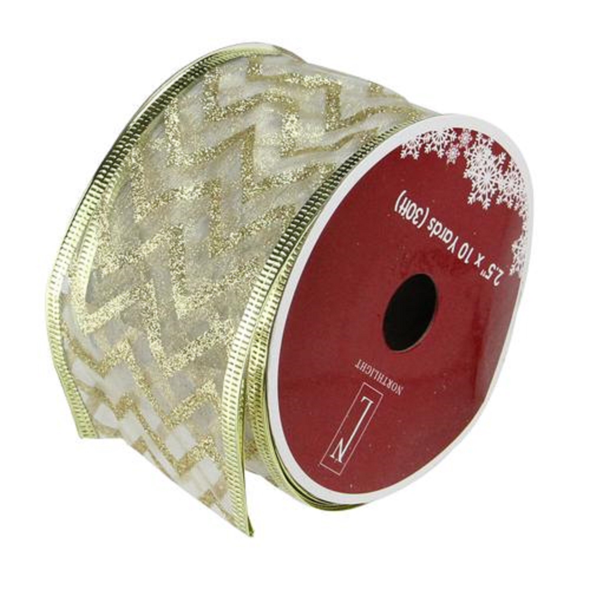 5"  10"  WIRED NATURAL SPARKLY GOLDSWIRLS CHRISTMAS RIBBON BOW WREATH TREE GIFT 