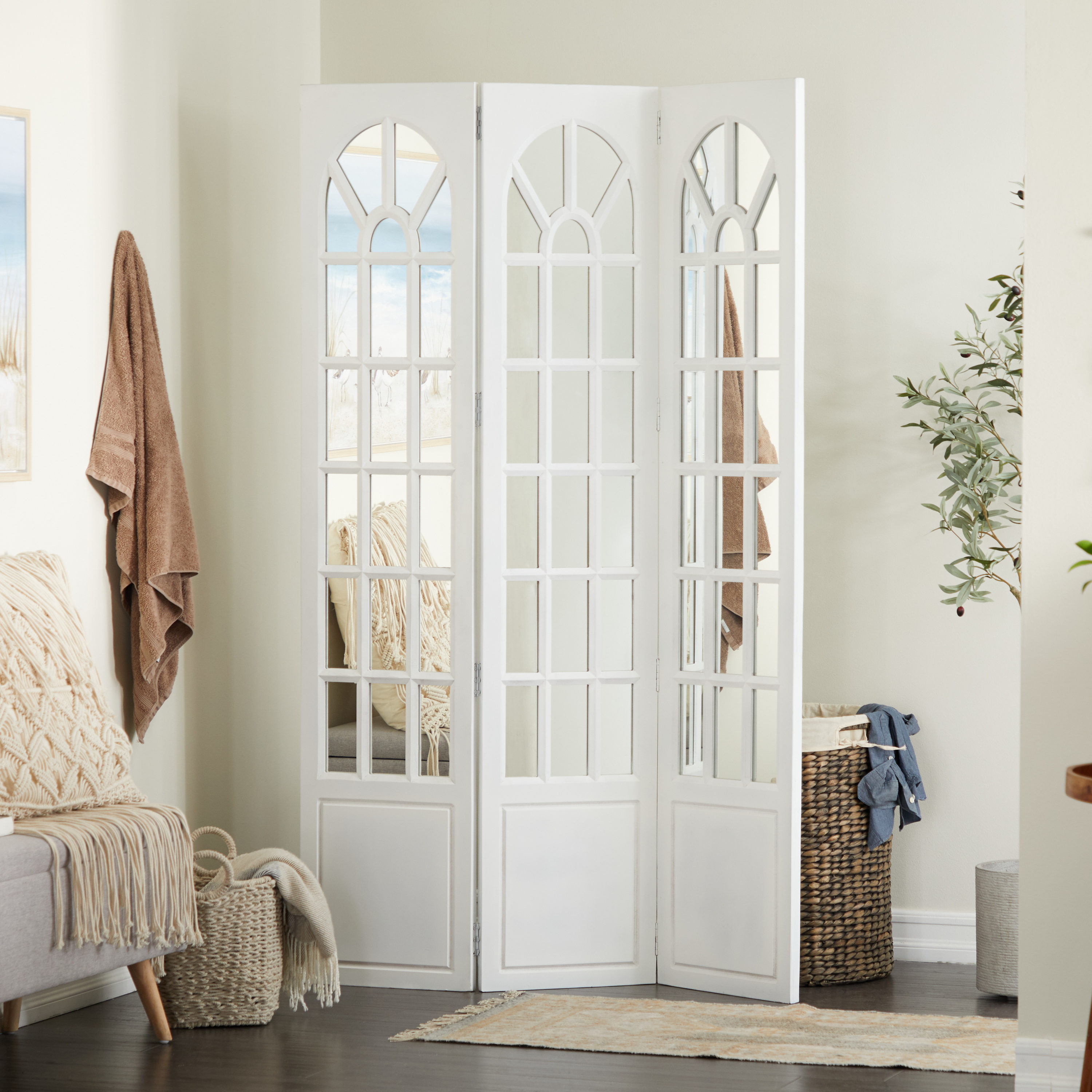 Grayson Lane 3Panel White Wood Country Style Room Divider in the Room