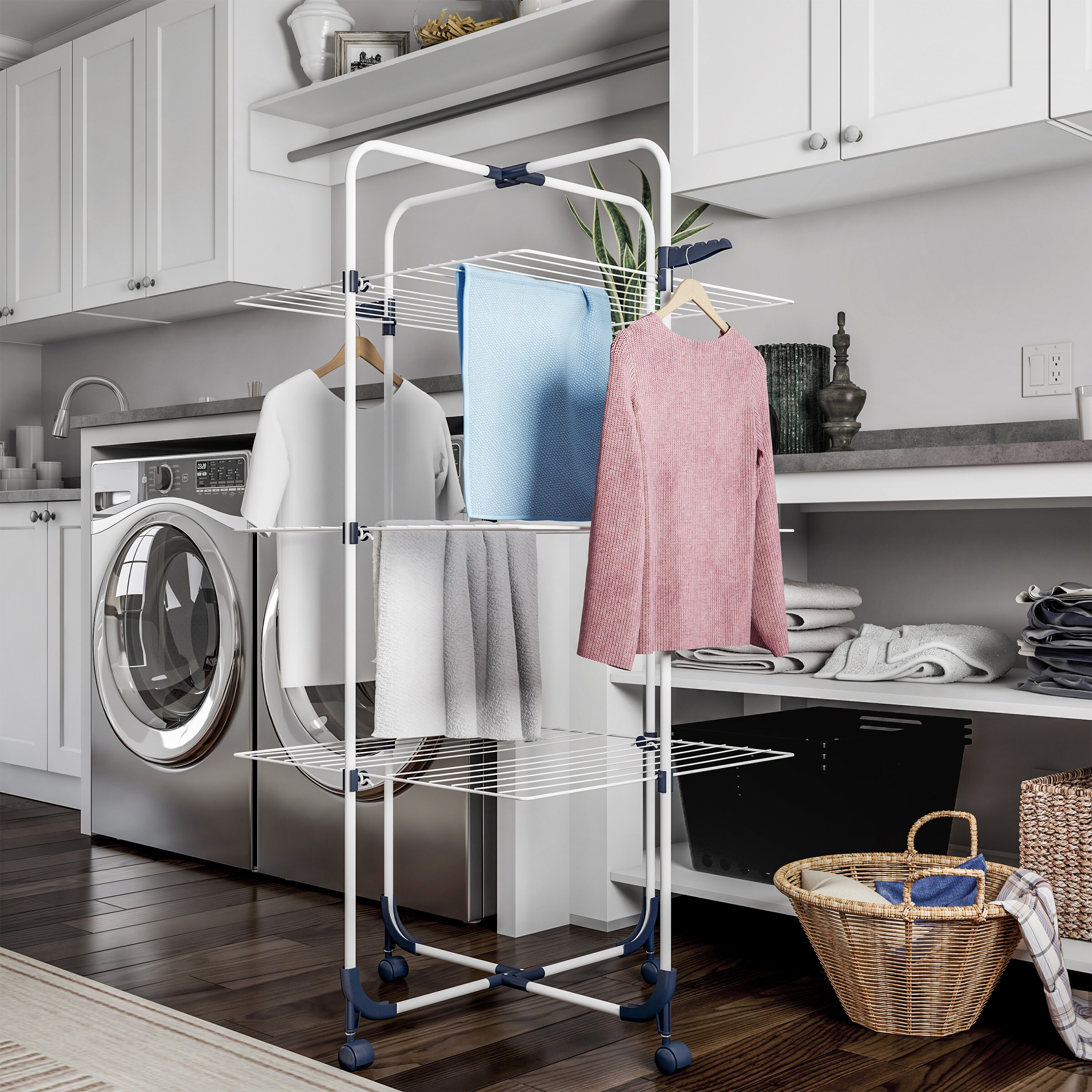 Oversize Folding Drying Rack Laundry Room Clothes Storage Rack 3 Tier Metal 