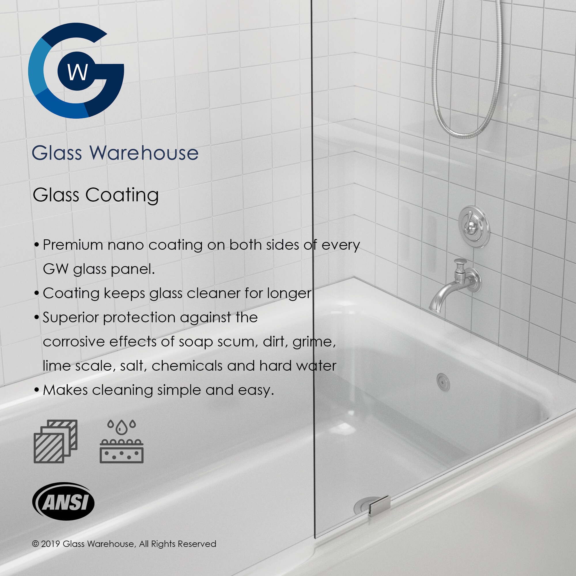 Glass Warehouse 23-1/2-in W x 58.25-in H Frameless Fixed Matte Black Standard Bathtub Door (Tempered Glass)