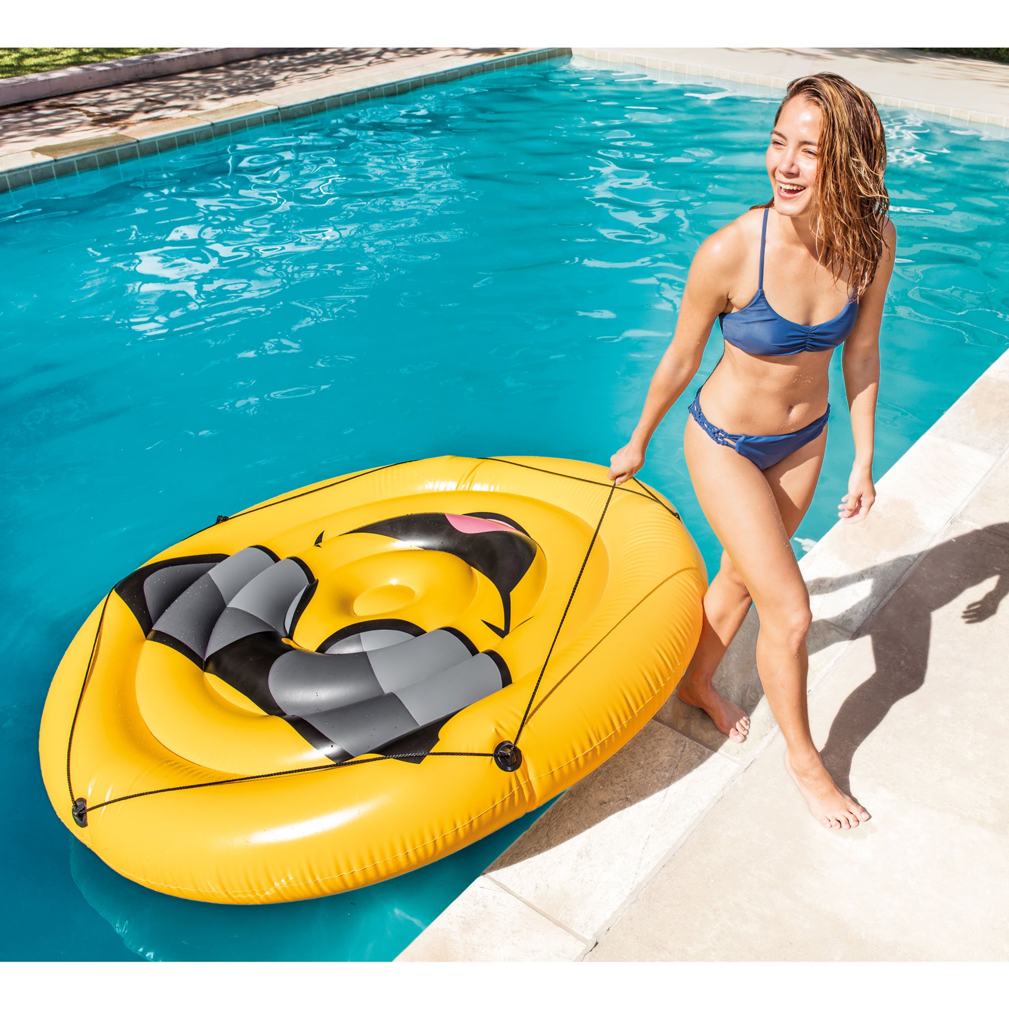 Pool Float Extra Large Over 4 feet wide Sunglass Emoji Yellow Kids Adults 