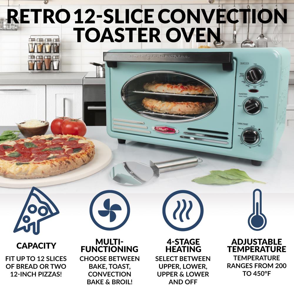 Nostalgia Convection Toaster Oven Built-in Timer Adjustable Temperature 12-Slice
