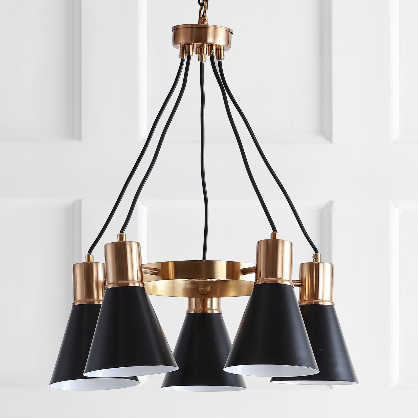 JONATHAN Y Markle Modern/contemporary Transitional 5-Light Black/Brass Gold Farmhouse Bell LED Pendant Light