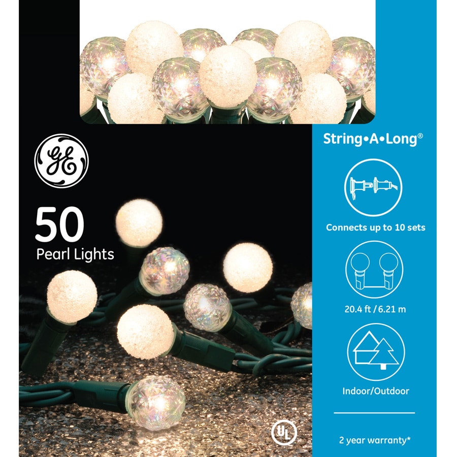GE StayBright 50-Count 20.4 ft Warm White Pearl String Lights NIB 